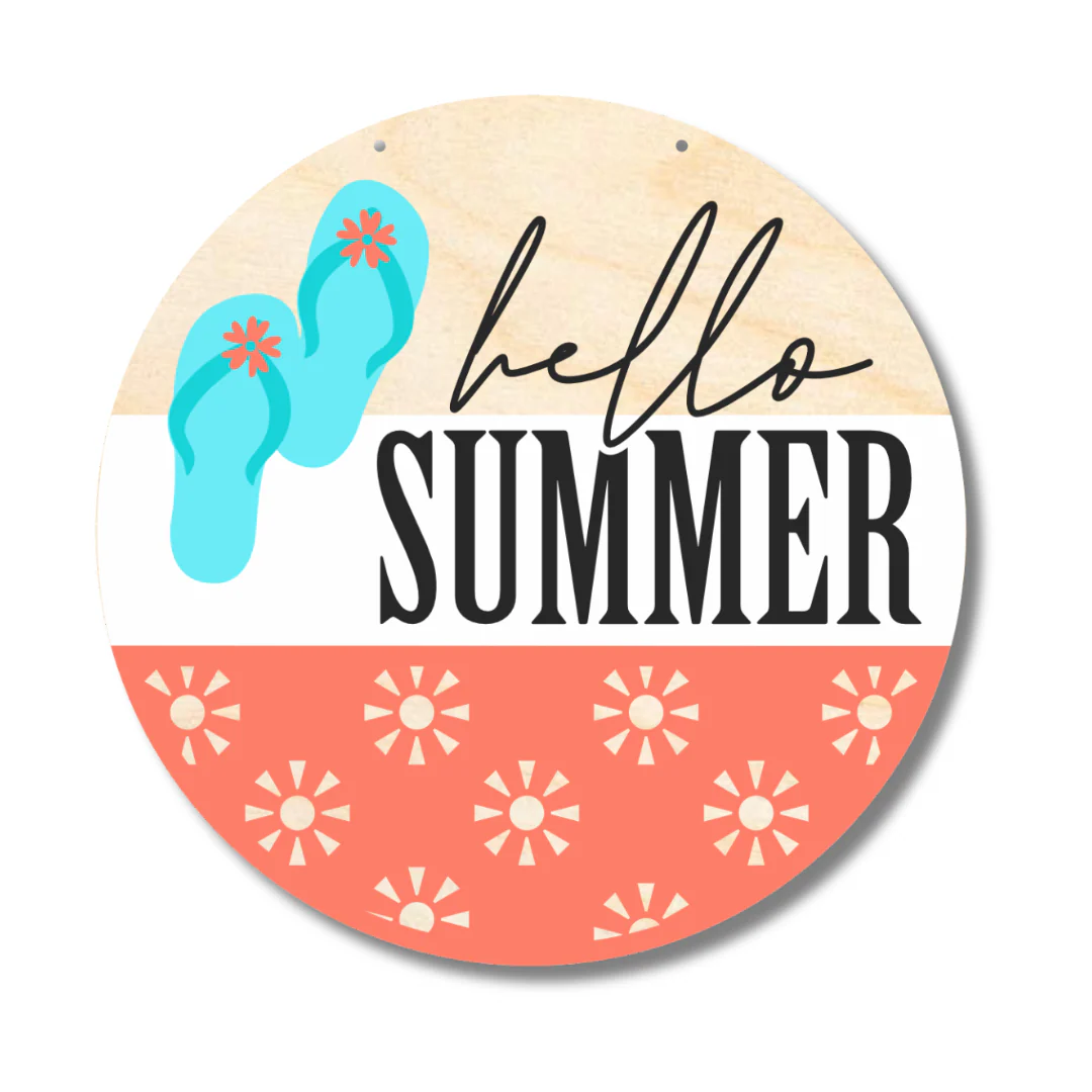 Unfinished Wood Hello Summer Door Sign Kit | Wood Craft Cutouts | 1/4" Thick | - Image 2