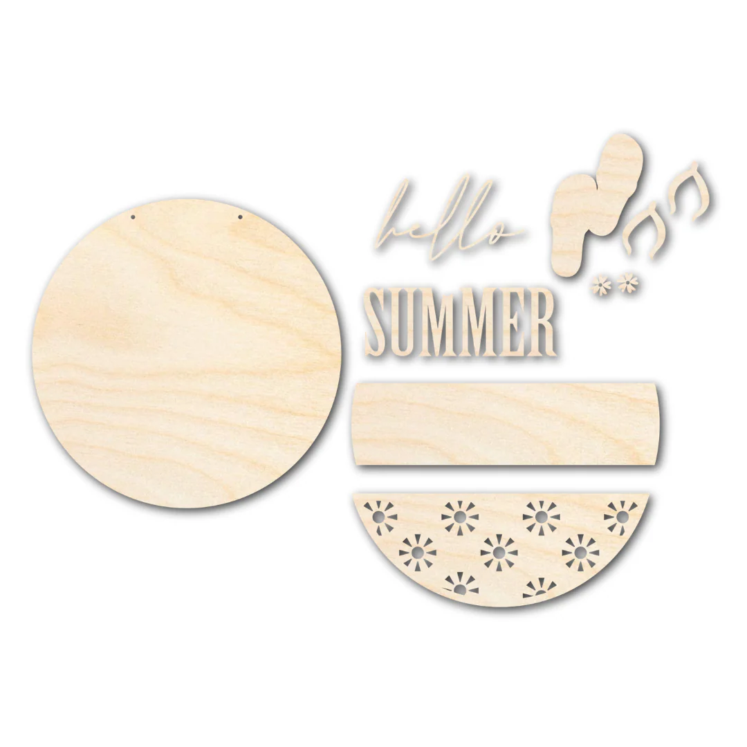 Unfinished Wood Hello Summer Door Sign Kit | Wood Craft Cutouts | 1/4" Thick | - Image 3