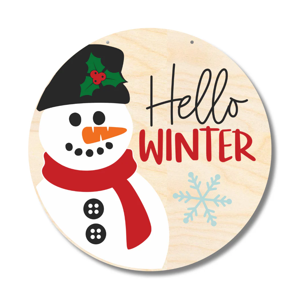 Unfinished Wood Hello Winter Snowman Door Sign Kit | Wood Craft Cutouts | 1/4" Thick | - Image 2