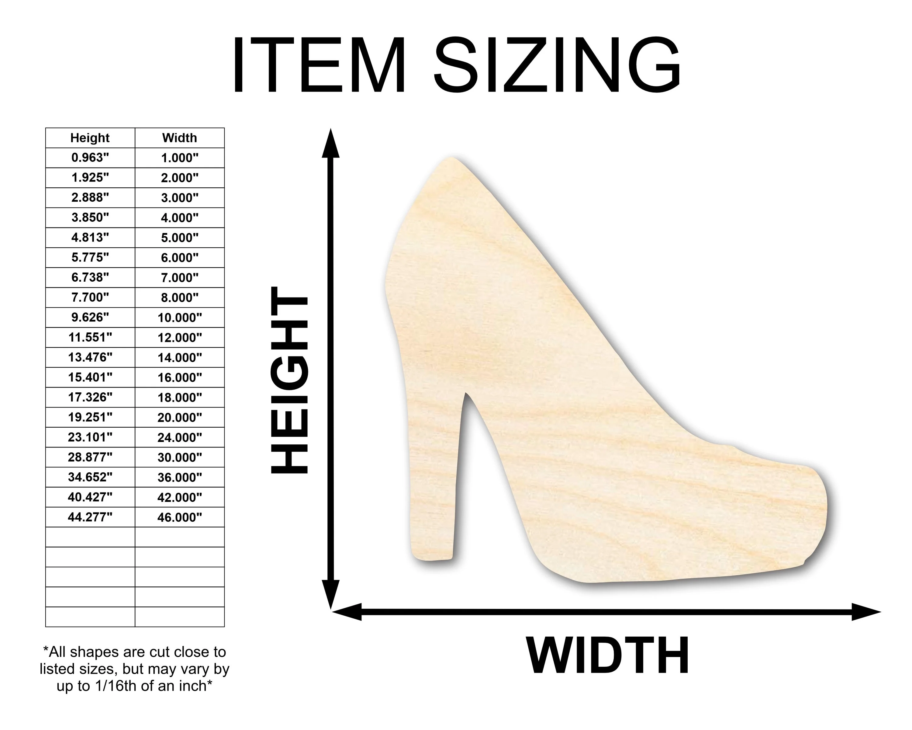 Unfinished Wood High Heel Shoe Shape - Craft - up to 46" DIY - Image 2