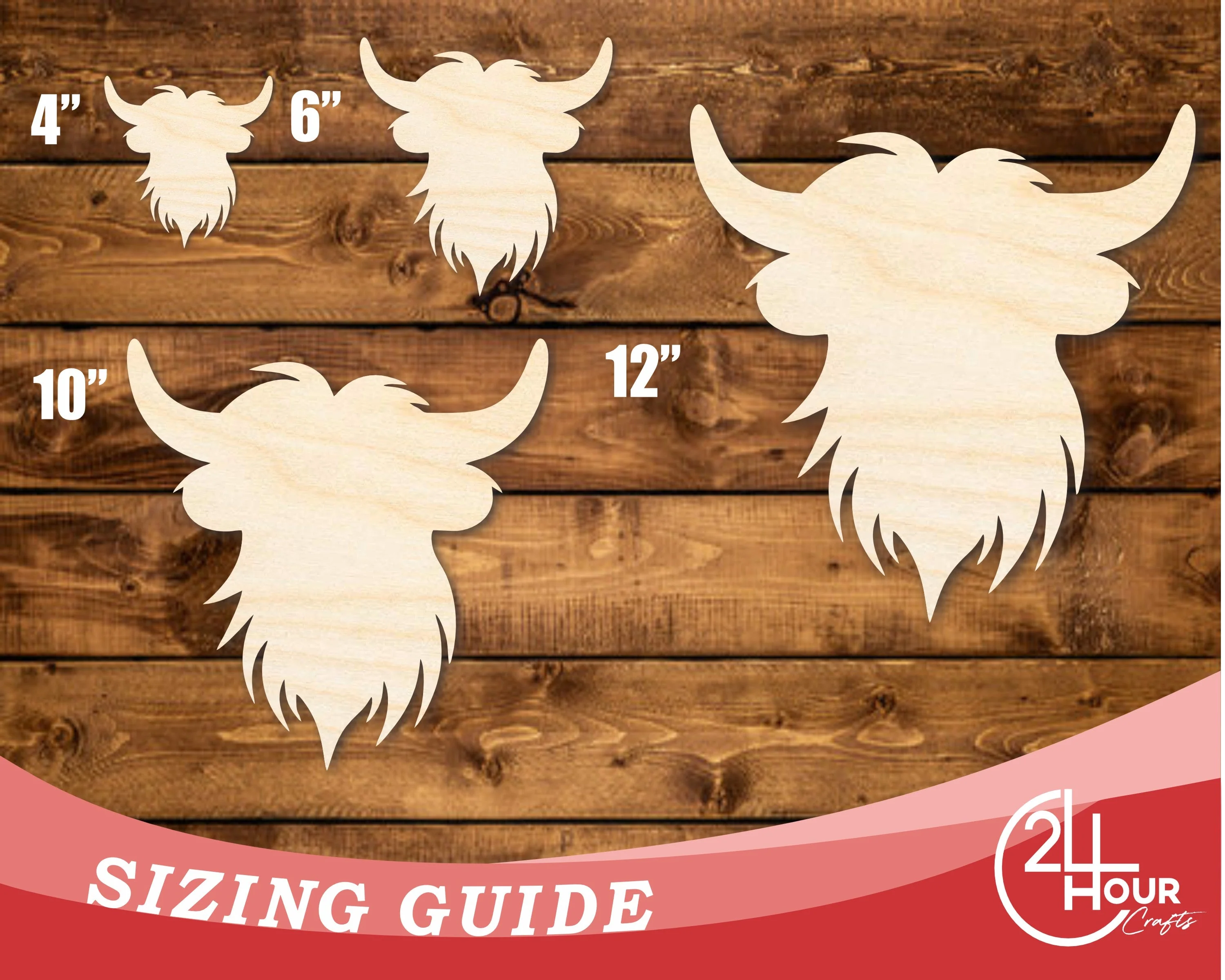 Unfinished Wood Highland Cow Head Shape | DIY Craft Cutout | up to 46" DIY - Image 3