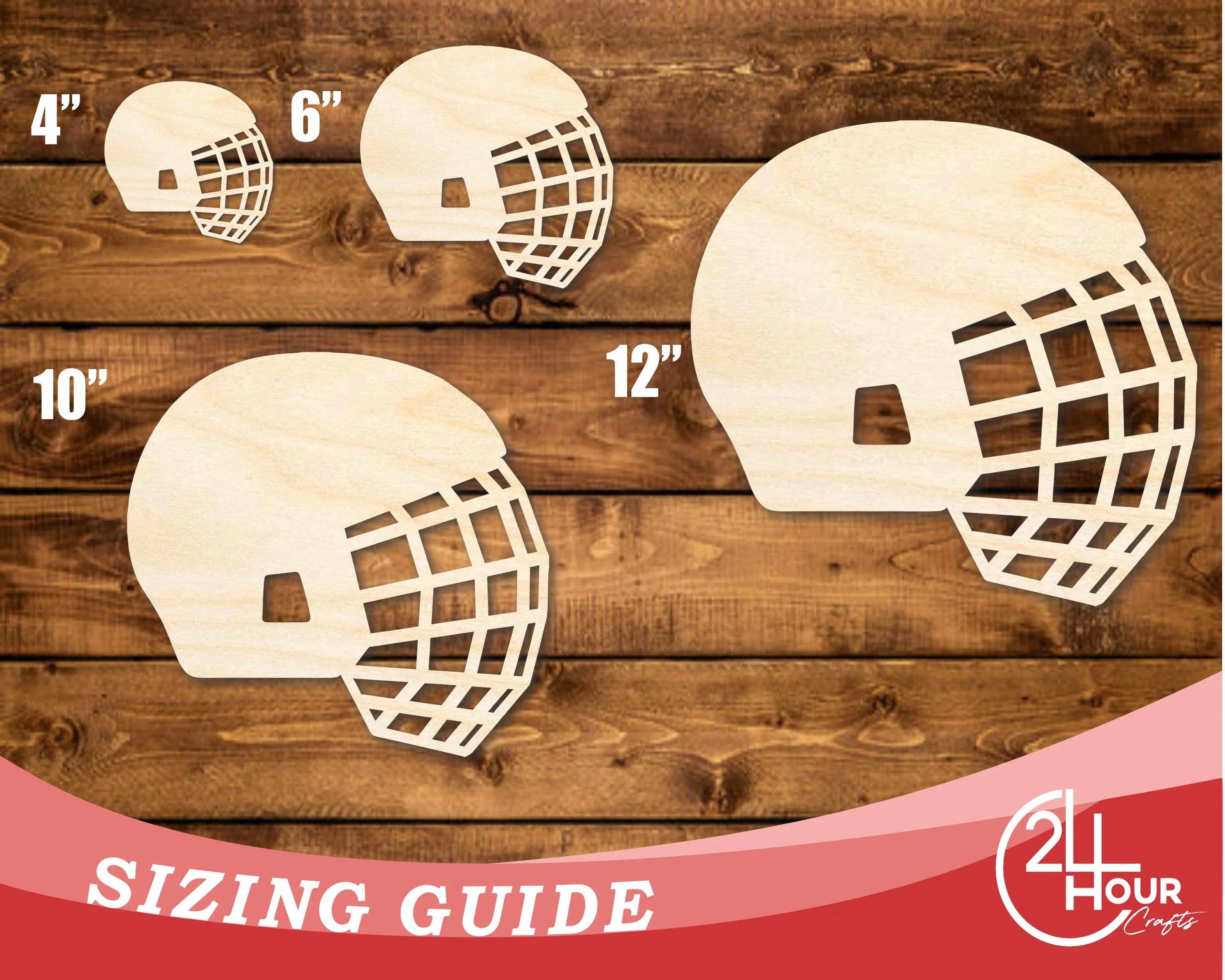 Unfinished Wood Hockey Helmet with Cage Shape | DIY Craft Cutout | up to 46" DIY - Image 3