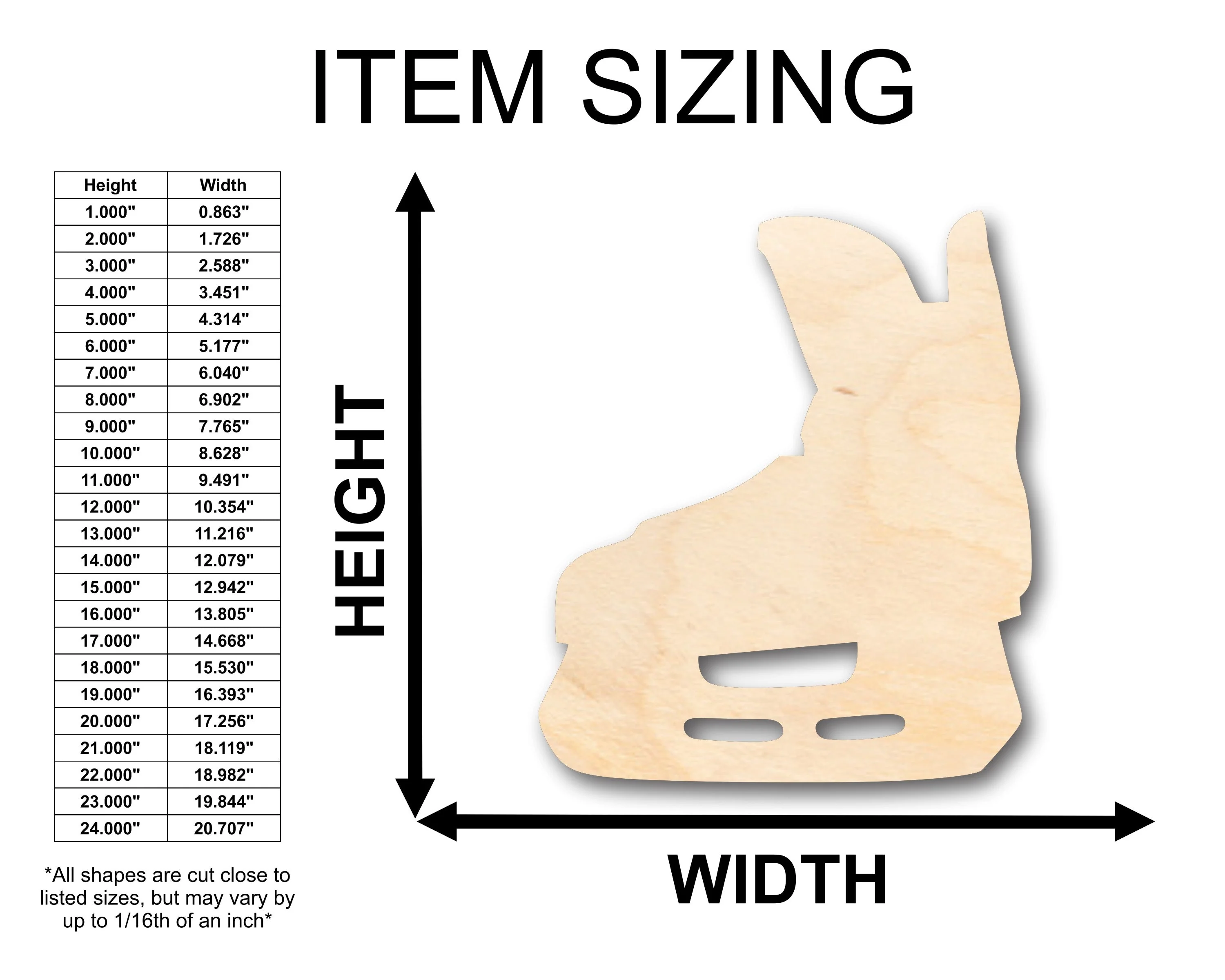 Unfinished Wood Hockey Skate Shape - Craft - up to 46" DIY - Image 2