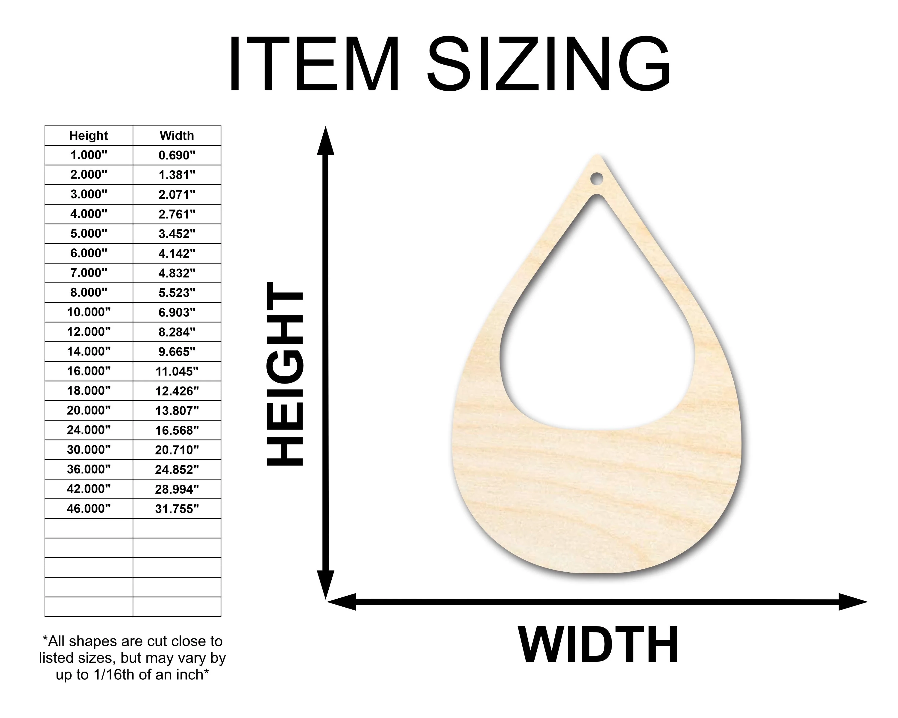 Unfinished Wood Hollow Teardrop Earring Blank Pair - DIY Jewelry Craft - Available in 1" to 3" - Image 3