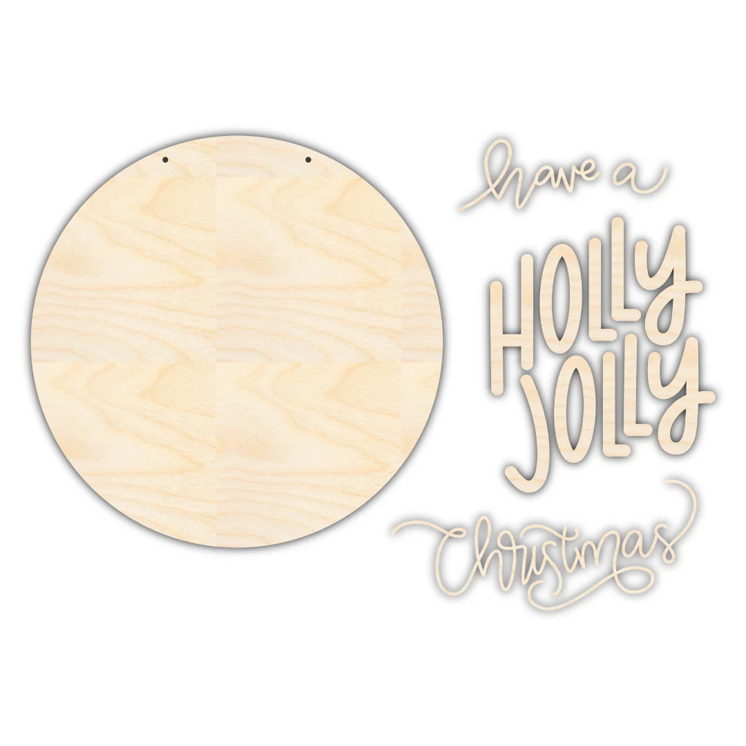 Unfinished Wood Holly Jolly Christmas Door Sign Kit | Wood Craft Cutouts | 1/4" Thick | - Image 3
