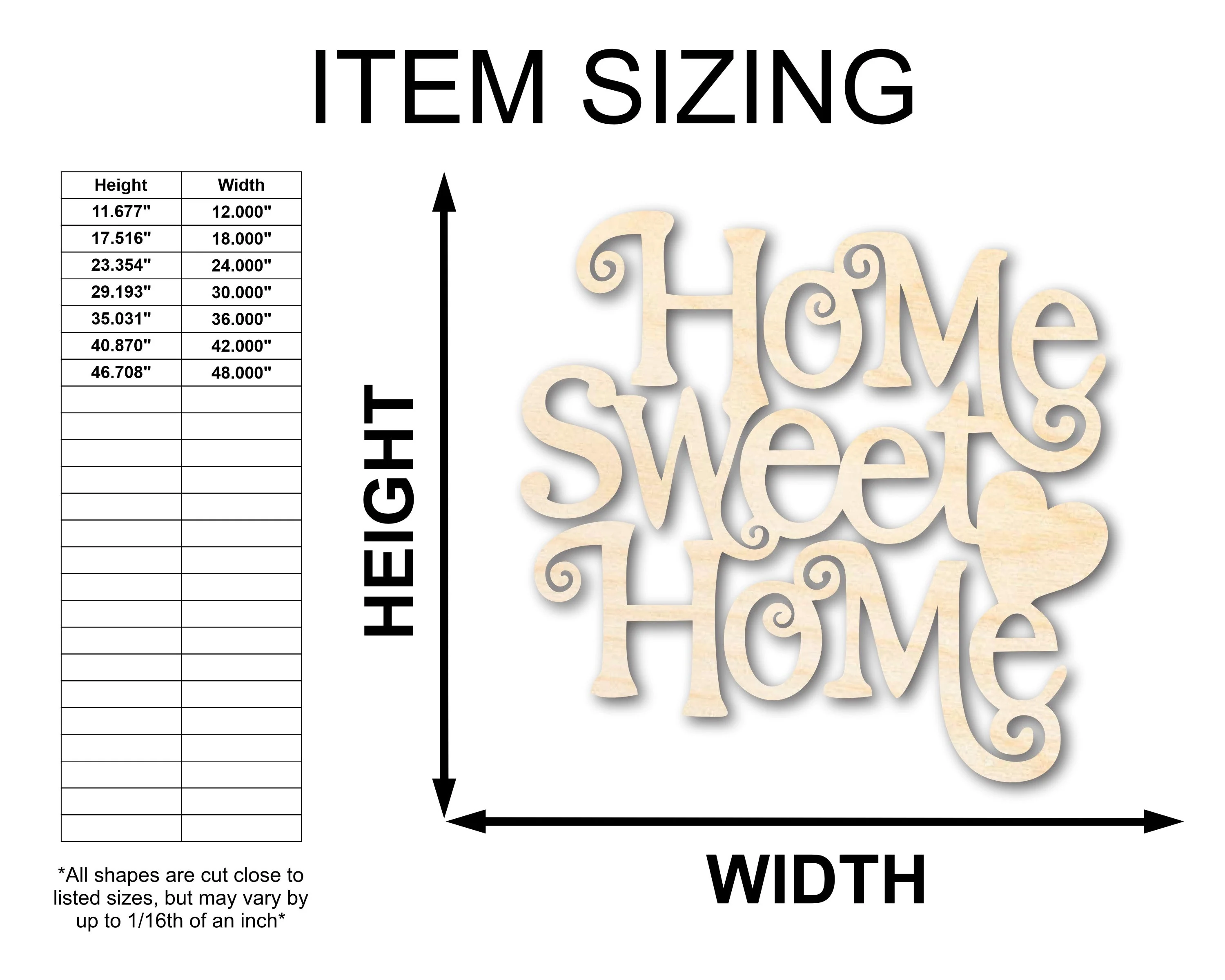 Unfinished Wood Home Sweet Home Shape - Word Craft - up to 46" - Image 2