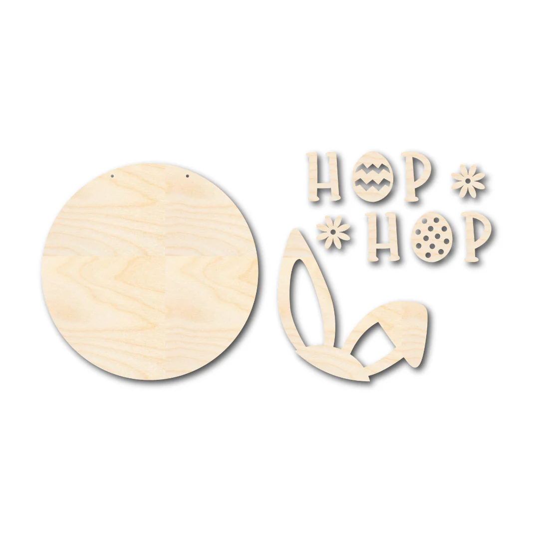 Unfinished Wood Hop Hop Easter Door Sign Kit | Wood Craft Cutouts | 1/4" Thick | - Image 3