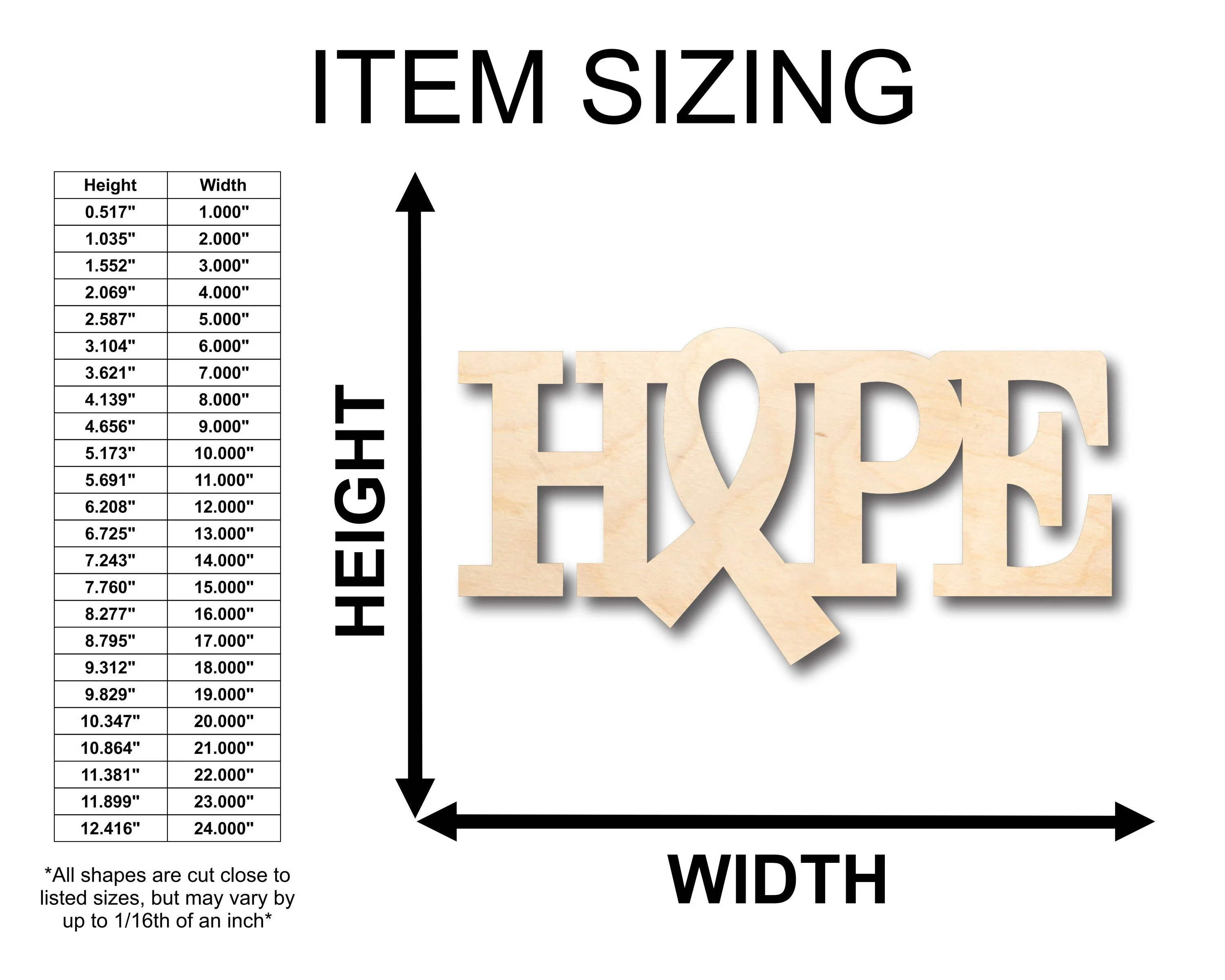 Unfinished Wood Hope Ribbon Script Shape - Craft - up to 46" DIY - Image 2
