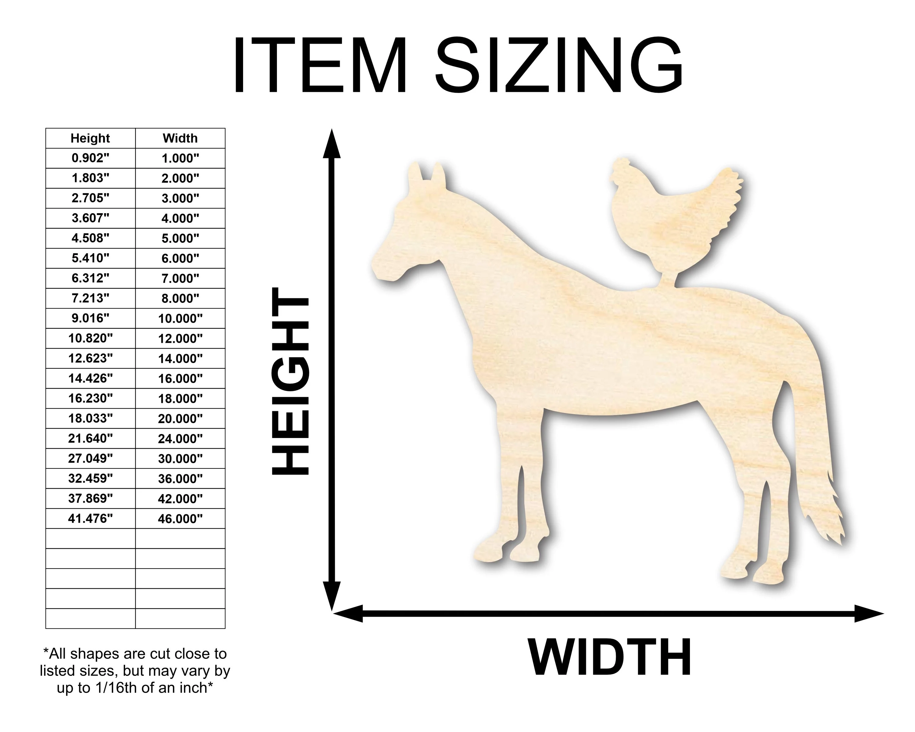 Unfinished Wood Horse and Chicken Shape - Farm Craft - up to 46" DIY - Image 2