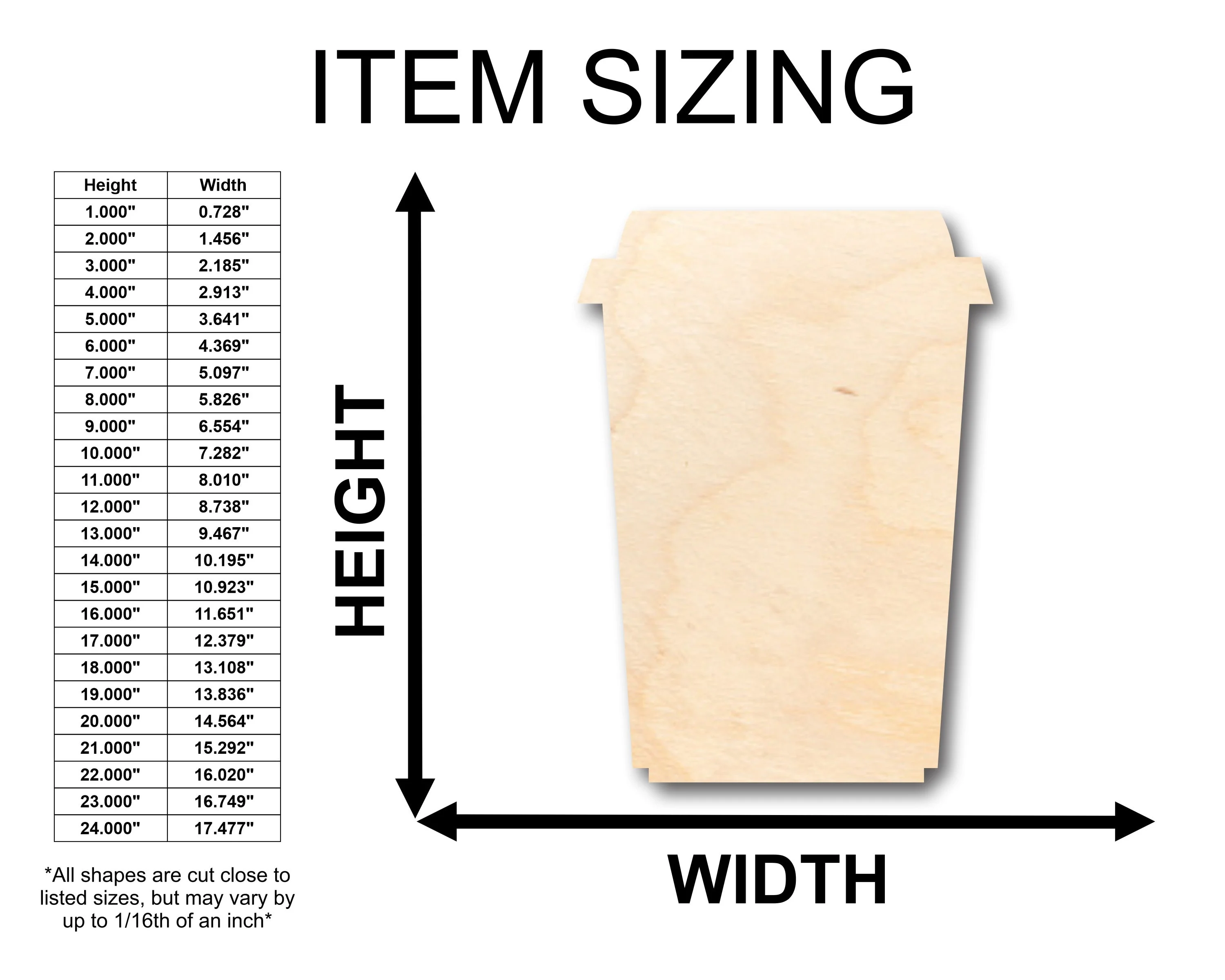 Unfinished Wood Hot Latte Shape - Craft - up to 46" DIY - Image 2