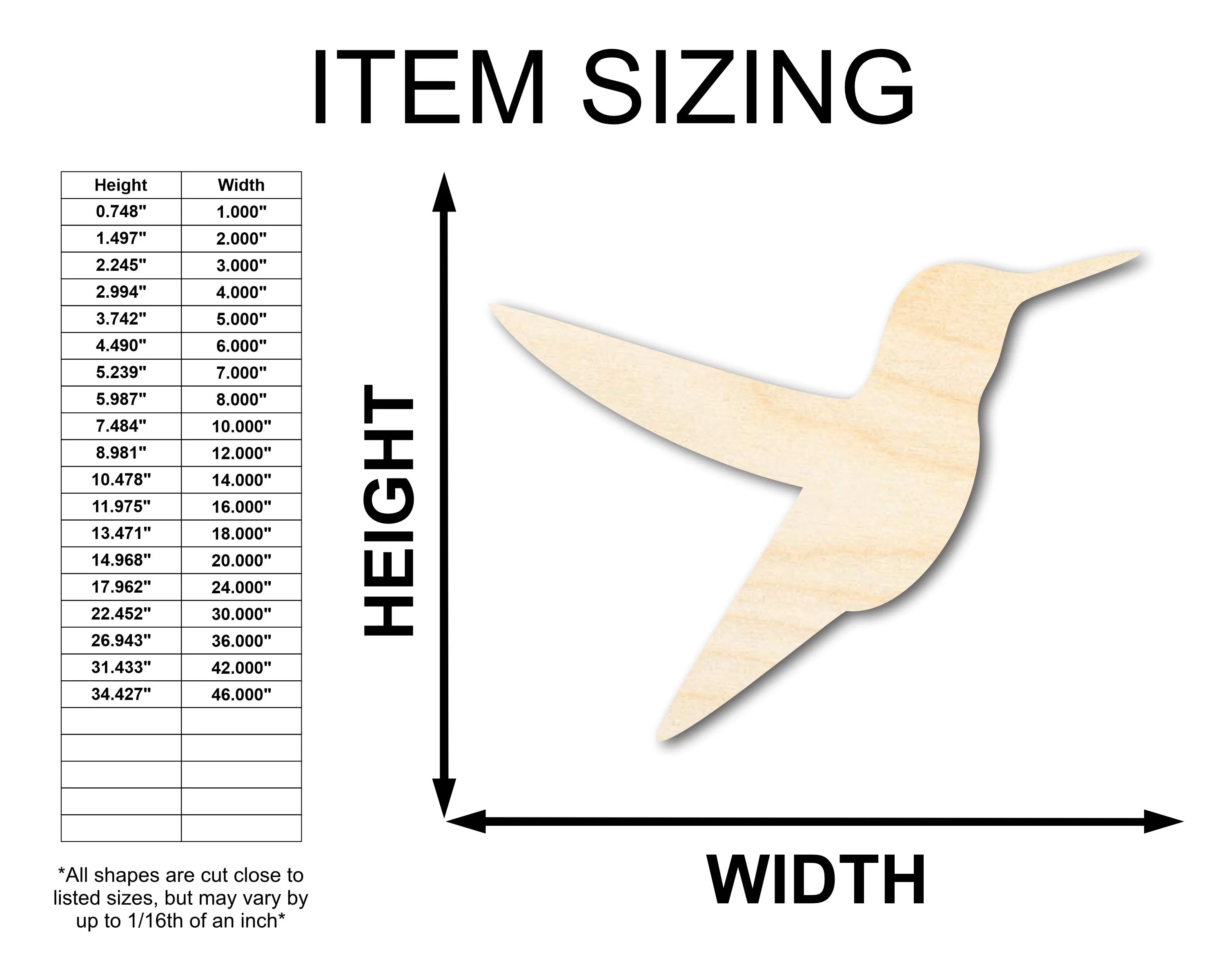 Unfinished Wood Hummingbird Shape - Garden Wildlife Craft - up to 46" DIY - Image 2