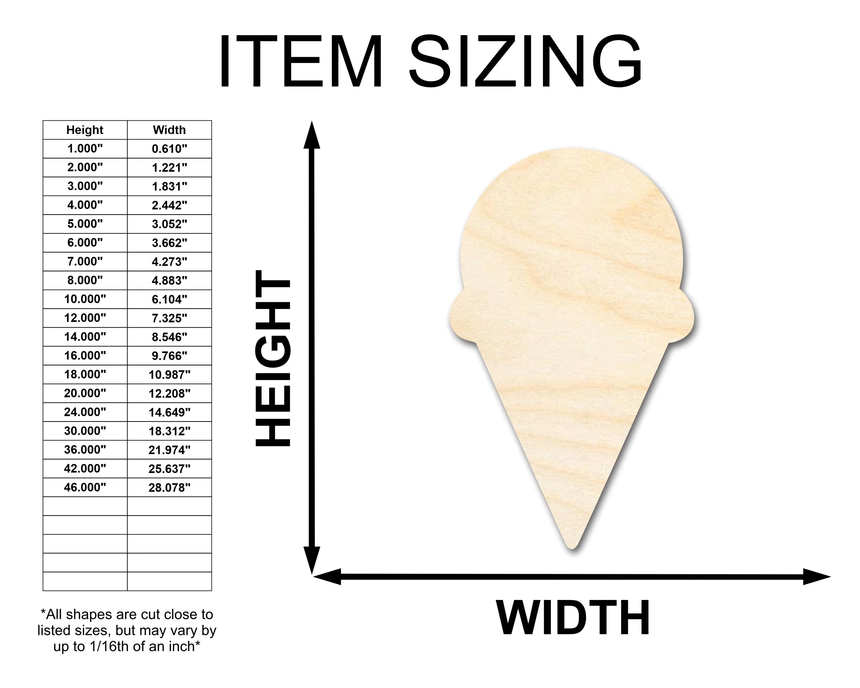 Unfinished Wood Ice Cream Cone Silhouette | Single Scoop | Craft Cutout | up to 46" DIY - Image 2