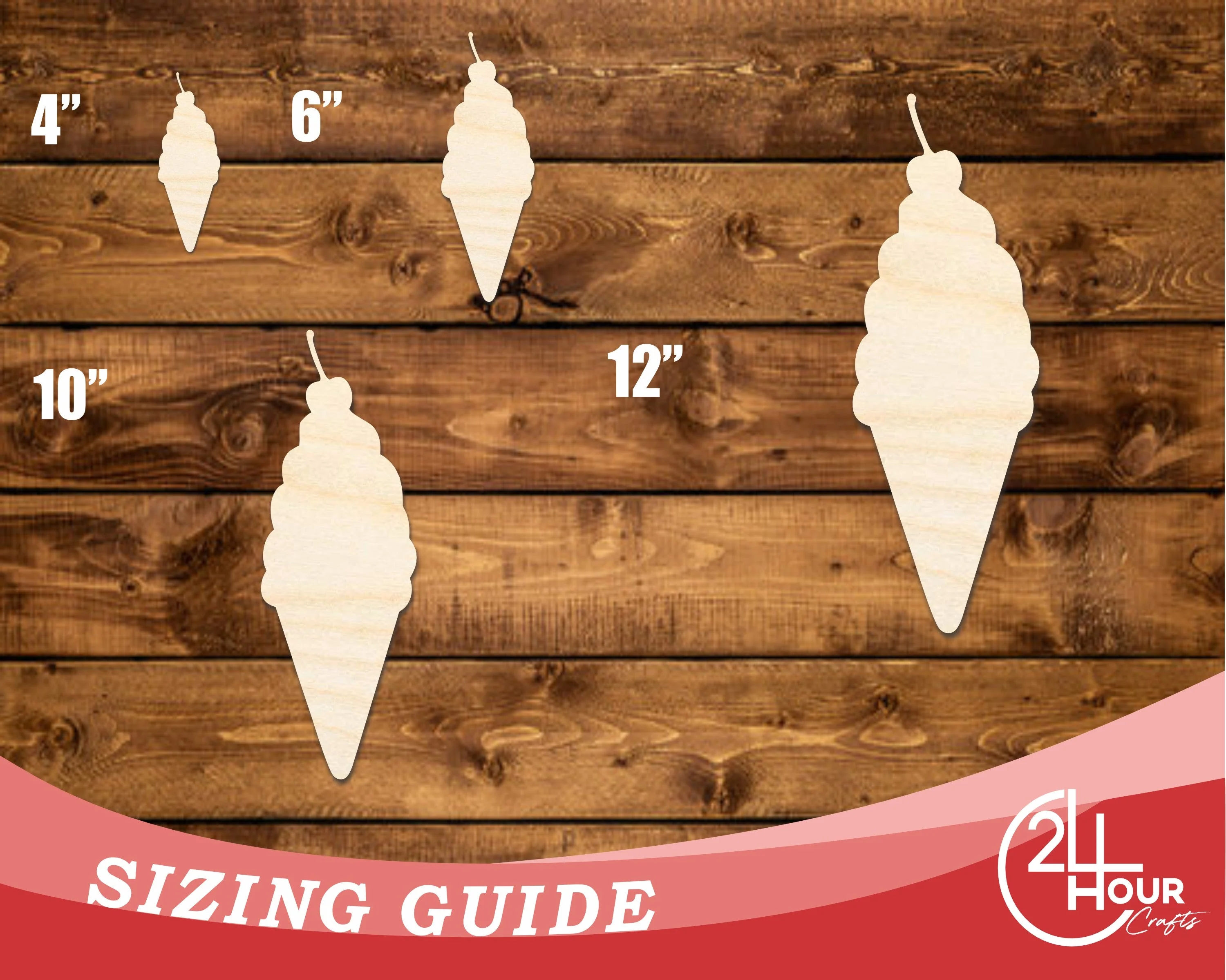 Unfinished Wood Ice Cream with Cherry Shape | DIY Craft Cutout | up to 46" DIY - Image 3