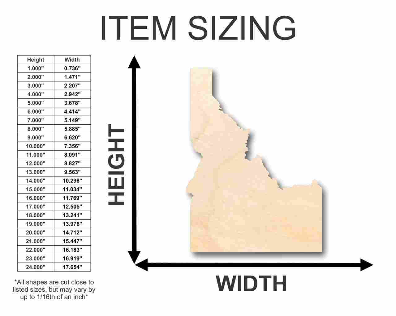 Unfinished Wood Idaho Shape - State - Craft - up to 46" DIY - Image 2
