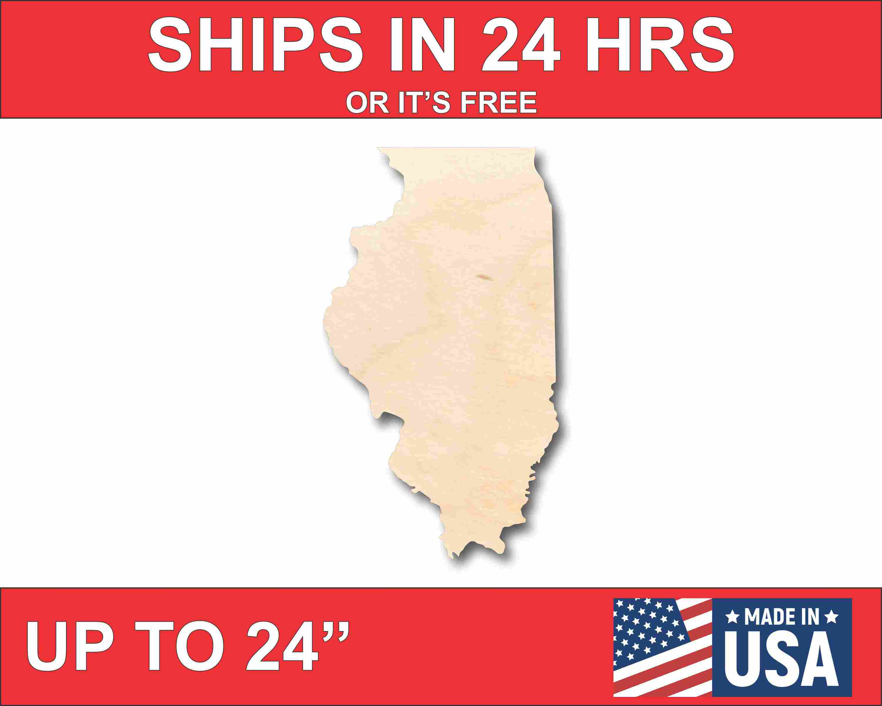 Unfinished Wood Illinois Shape - State - Craft - up to 46" DIY