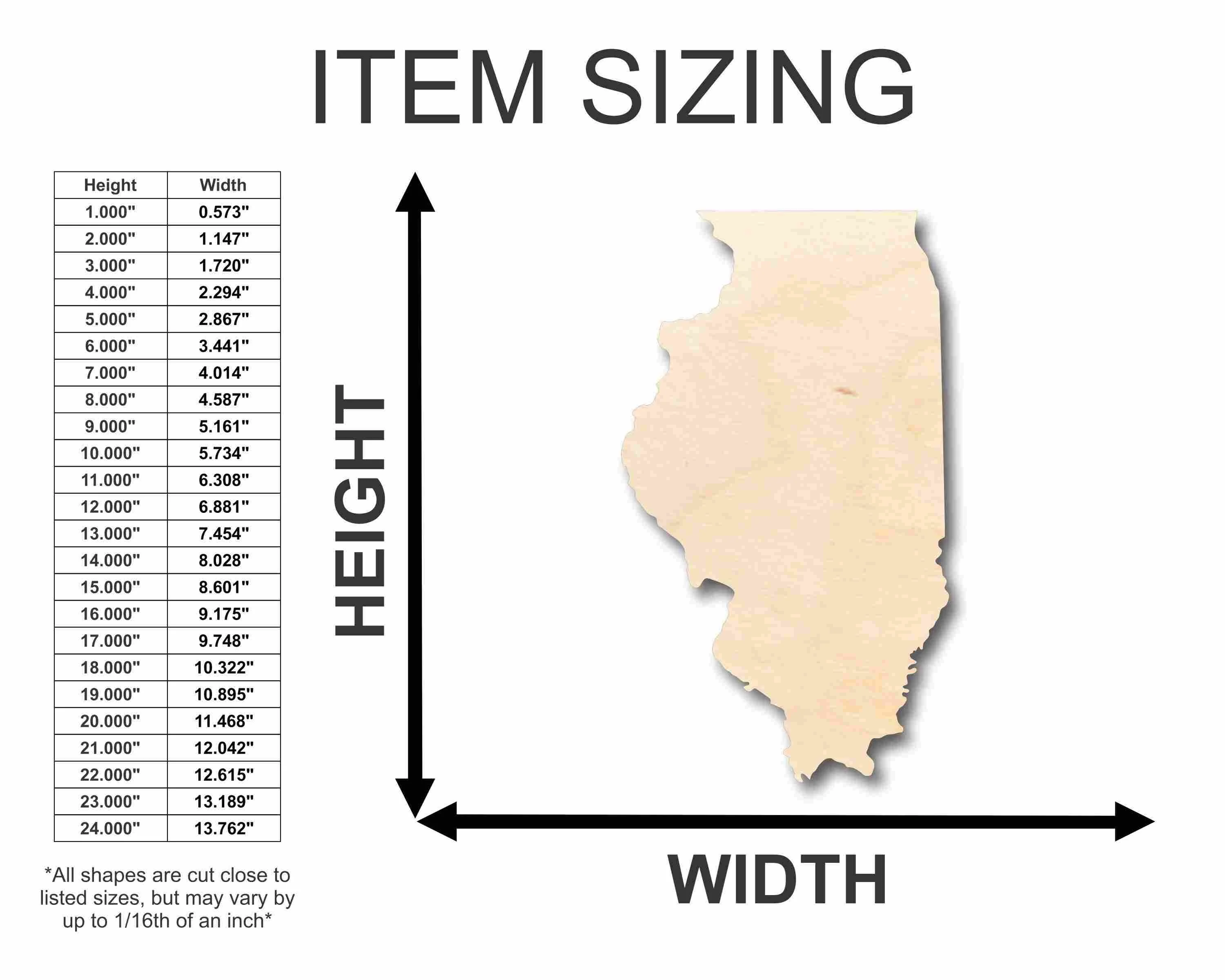 Unfinished Wood Illinois Shape - State - Craft - up to 46" DIY - Image 2