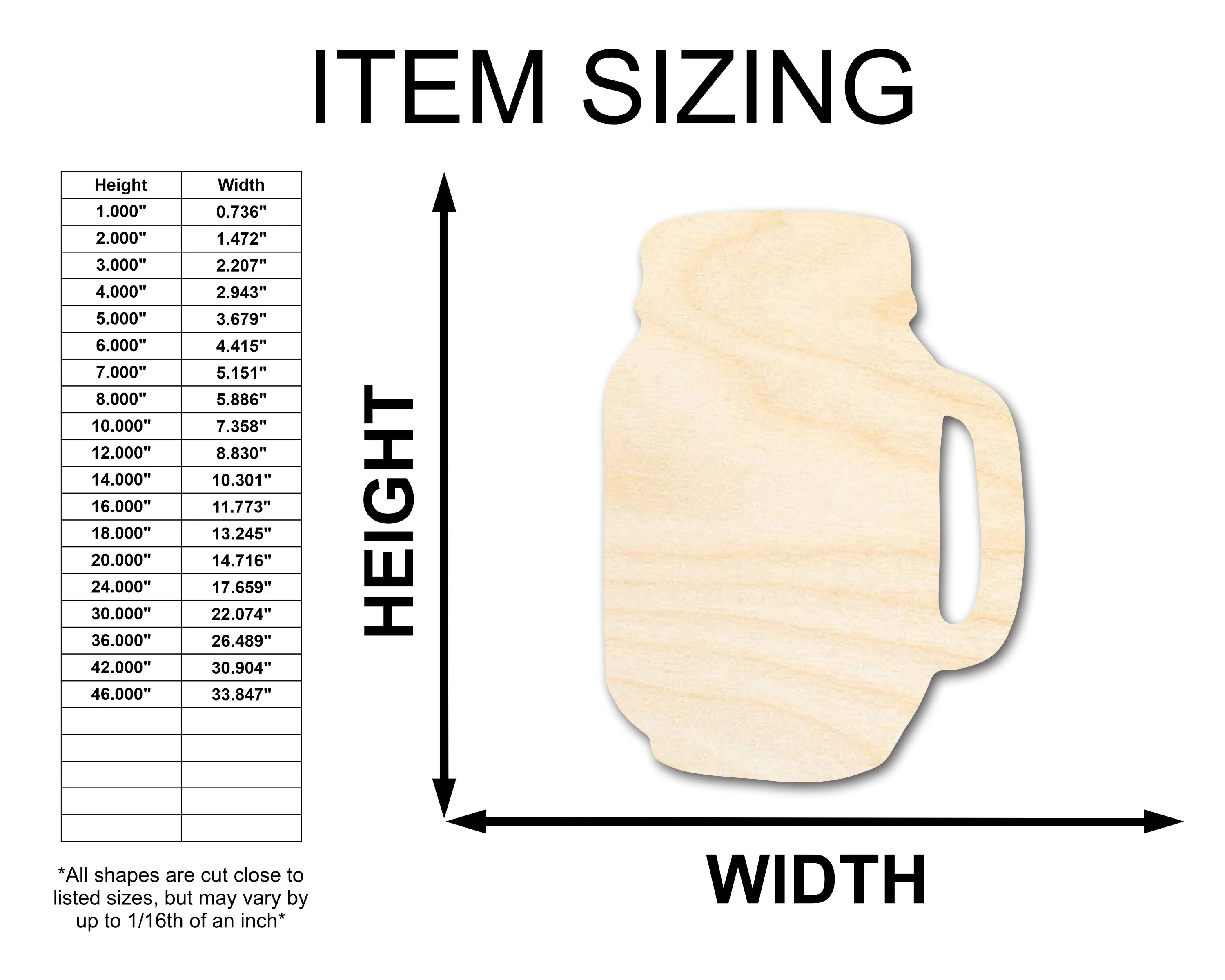 Unfinished Wood Jar with Handle Shape - Country Craft - up to 46" DIY - Image 2