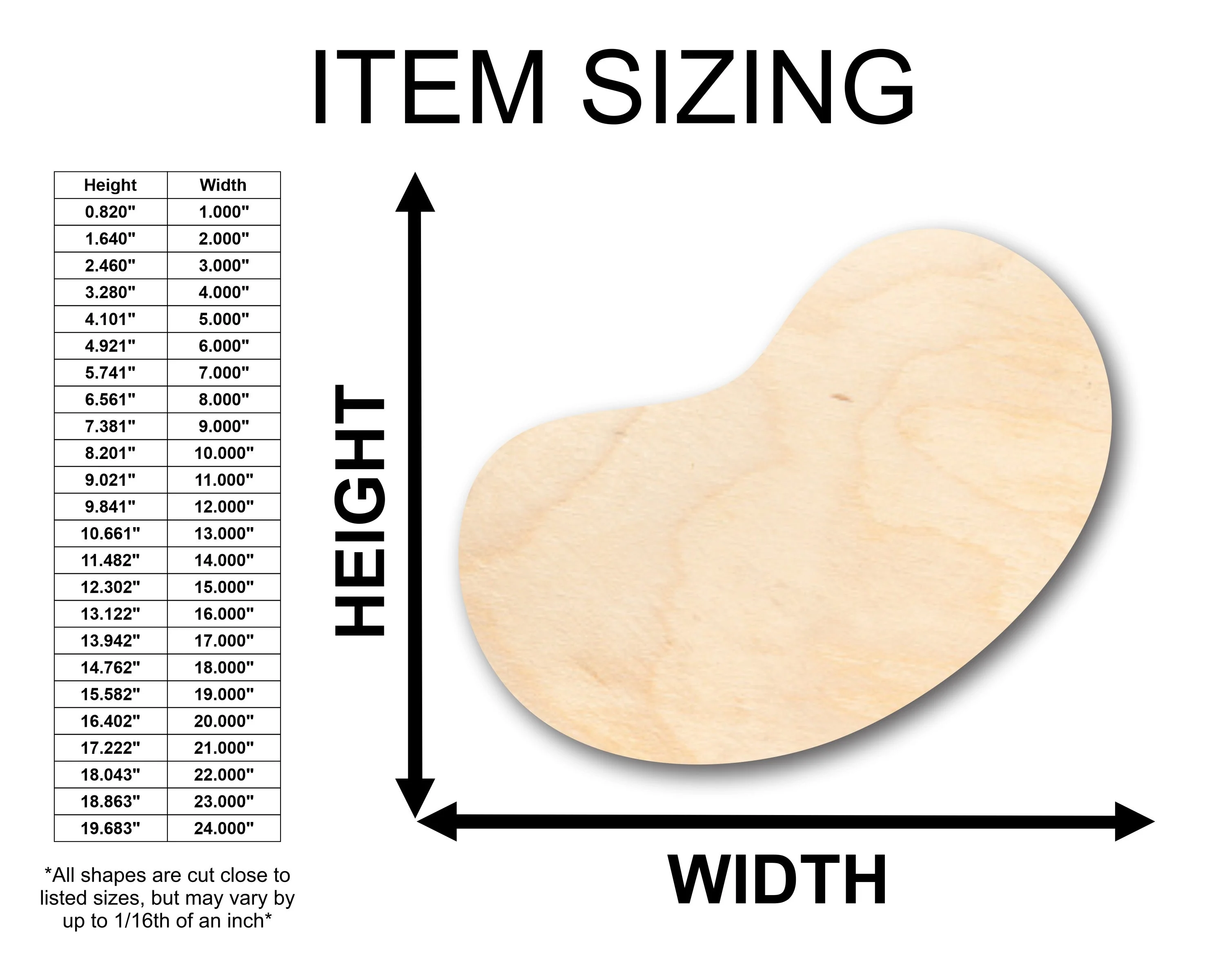 Unfinished Wood Jellybean Shape - Craft - up to 46" DIY - Image 2