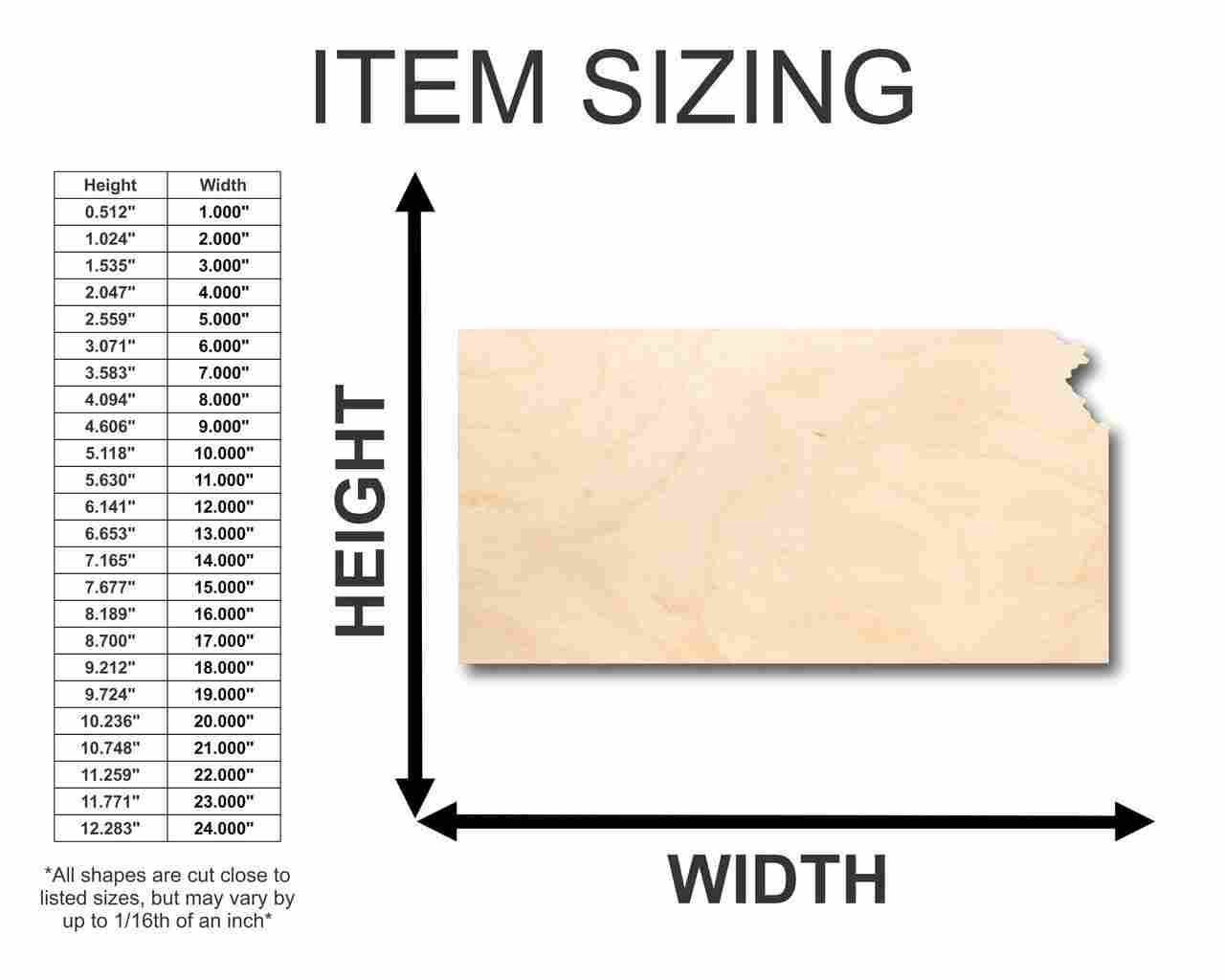 Unfinished Wood Kansas Shape - State - Craft - up to 46" DIY - Image 2