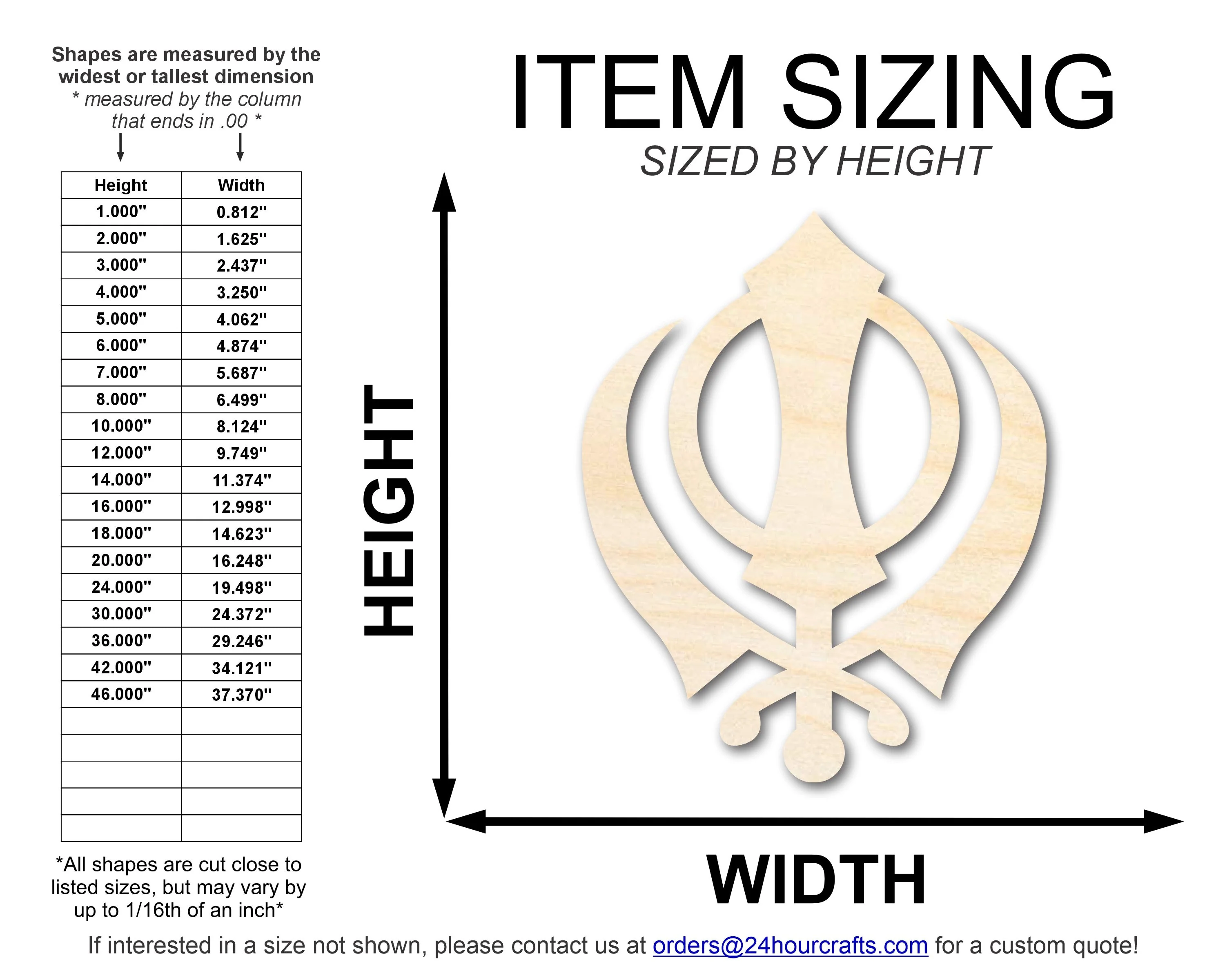 Unfinished Wood Khanda Sikhism Symbol Shape | DIY Craft Cutout | up to 46" DIY - Image 2