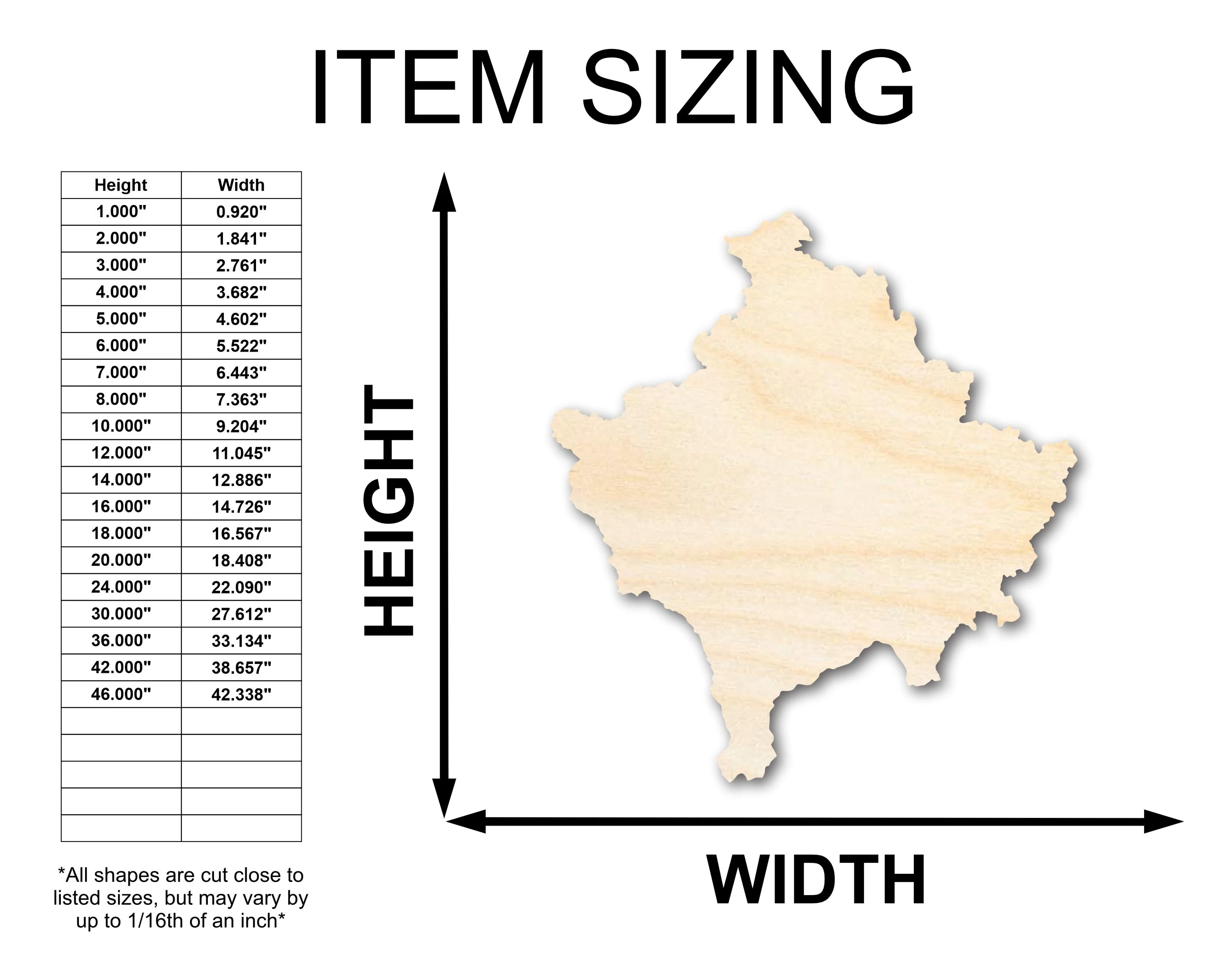Unfinished Wood Kosovo Country Shape - Southeast Europe Craft - up to 46" DIY - Image 2