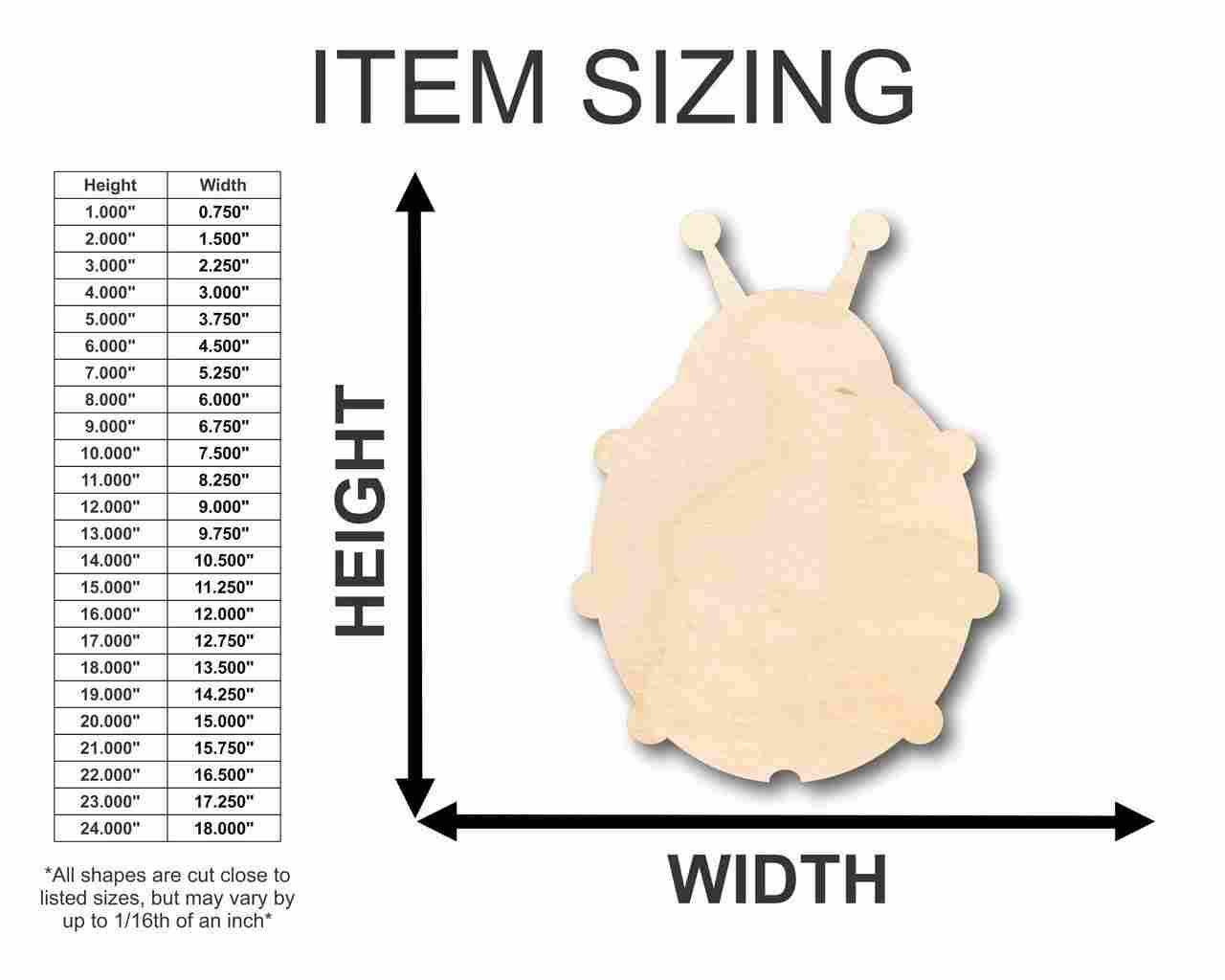 Unfinished Wood Ladybug Shape -Insect - Animal - Wildlife - Craft - up to 46" DIY - Image 2