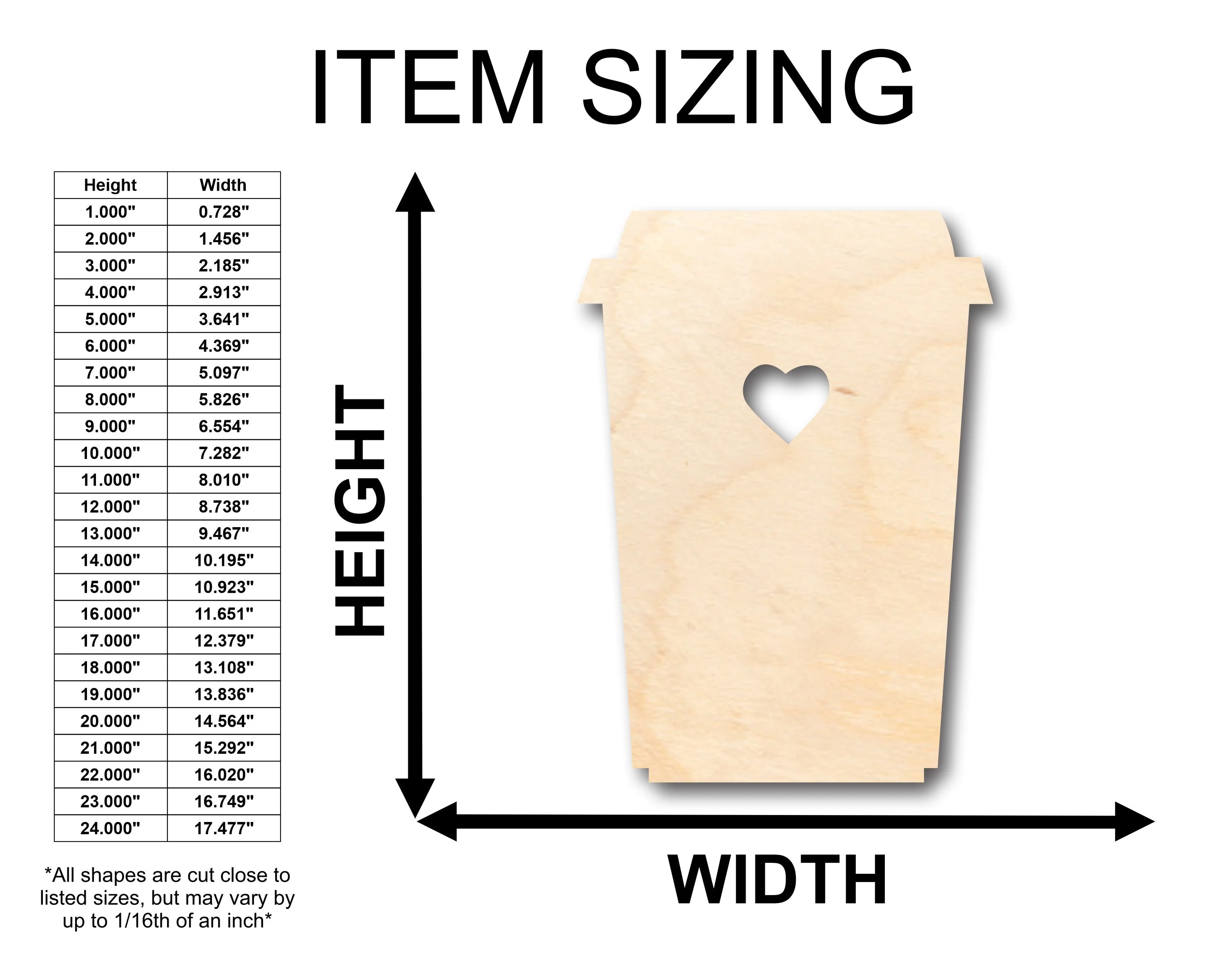 Unfinished Wood Latte Shape - Craft - up to 46" DIY - Image 2