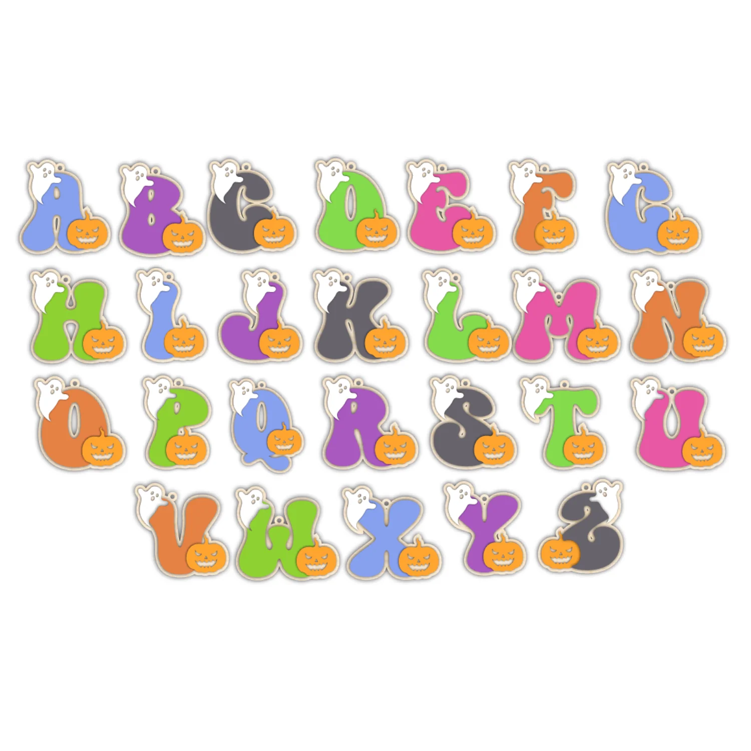Unfinished Wood Layered Letter Halloween Ghost & Pumpkin Tags | A-Z | 4 Piece | 6" Tall | 1/8" Wood | Wood Craft DIY - Image 2