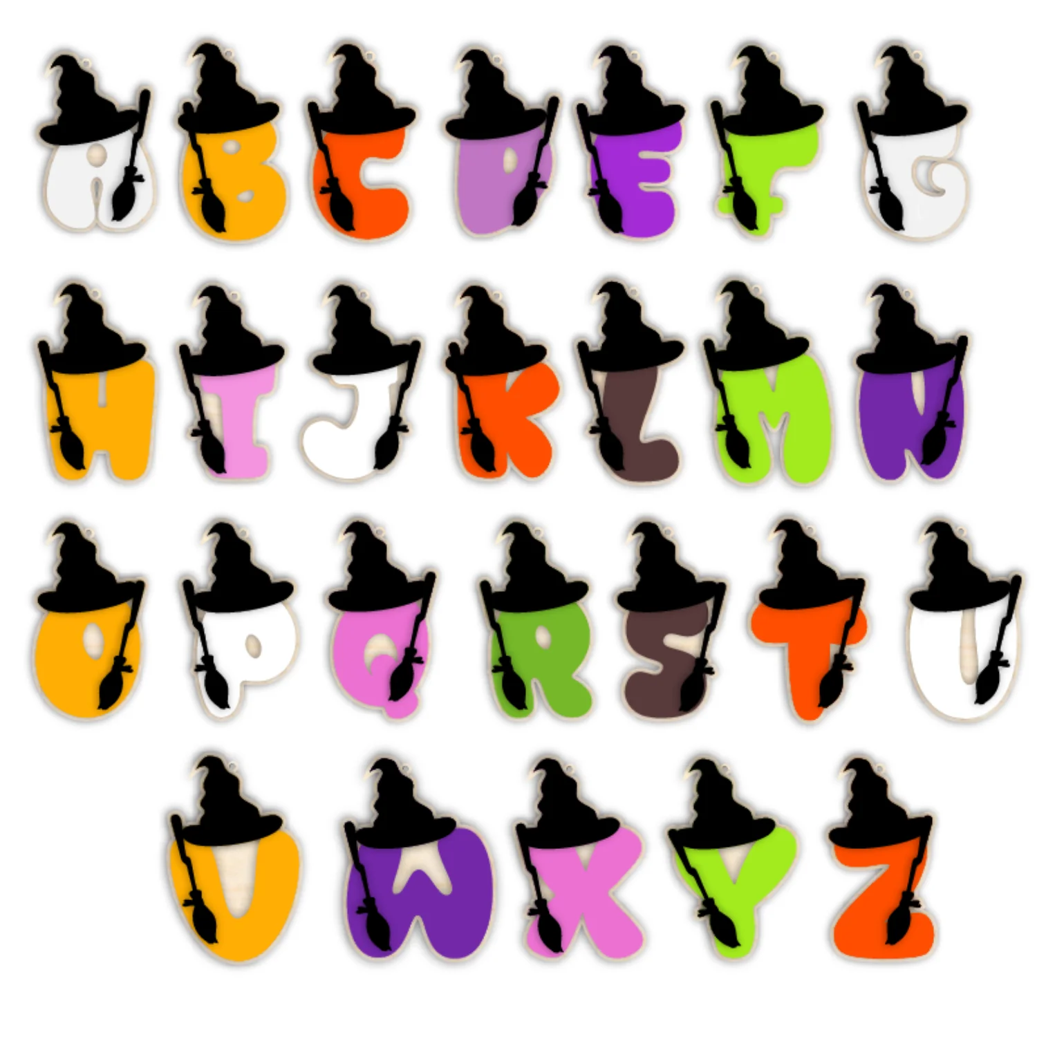 Unfinished Wood Layered Letter Halloween Witch Tags | A-Z | 3 Piece | 6" Tall | 1/8" Wood | Wood Craft DIY - Image 2