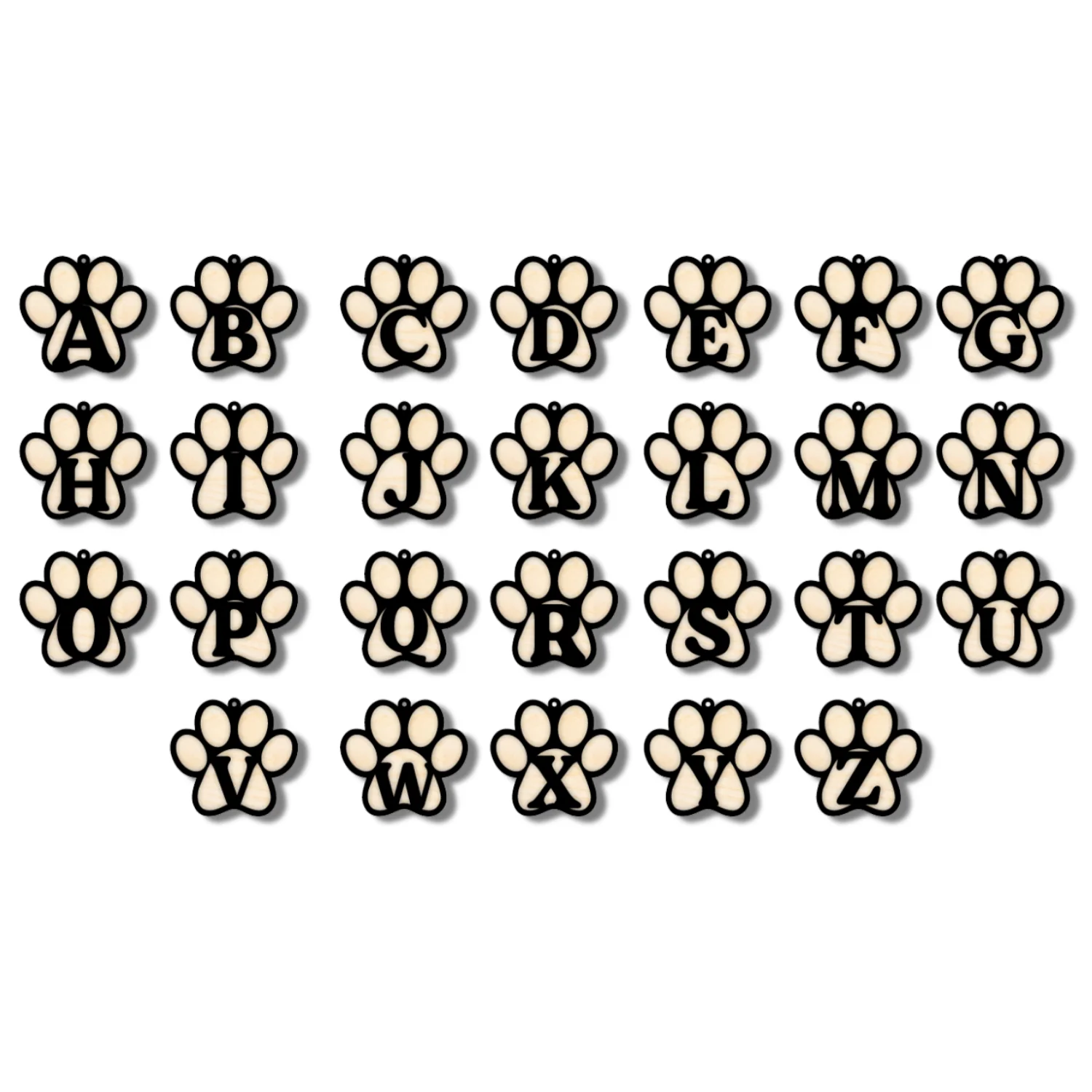 Unfinished Wood Layered Letter Paw Print Tags | A-Z | 2 Piece | 5" Wide | 1/8" Wood | Wood Craft DIY - Image 2