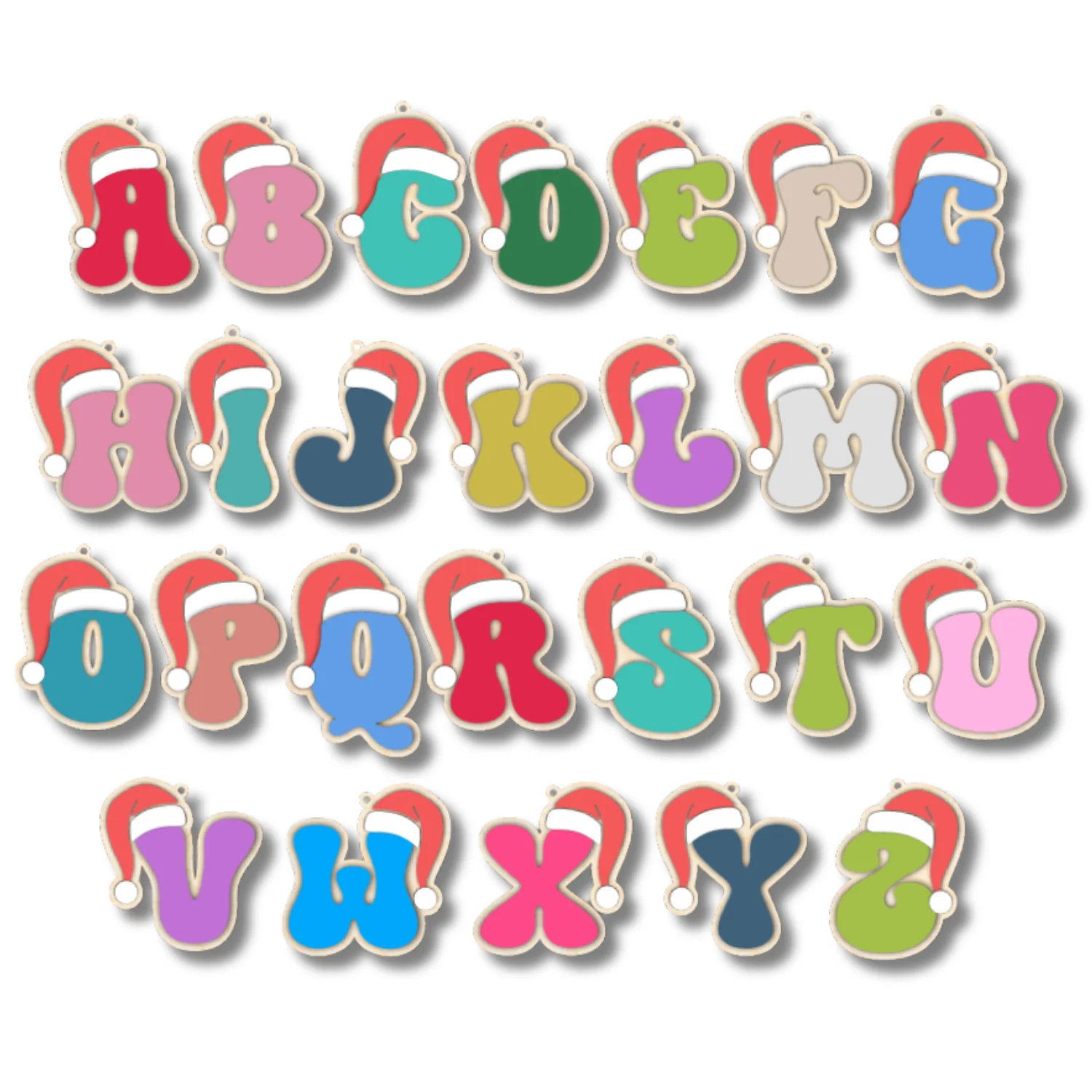 Unfinished Wood Layered Letter Santa Hat Tags | A-Z | 4 Piece | 6" Tall | 1/8" Wood | Wood Craft DIY - Image 2
