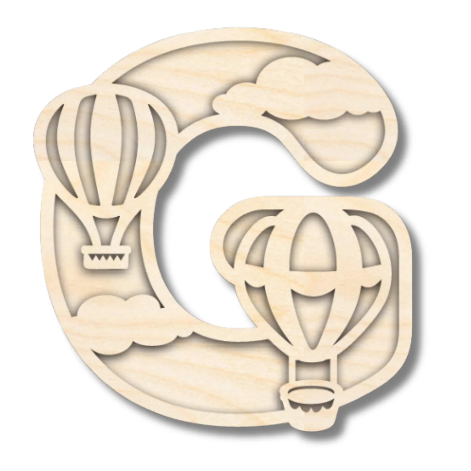 Unfinished Wood Layered Themed Letters | Clouds & Hot Air Balloons | A-Z | 2 Piece | up to 24" - Image 10
