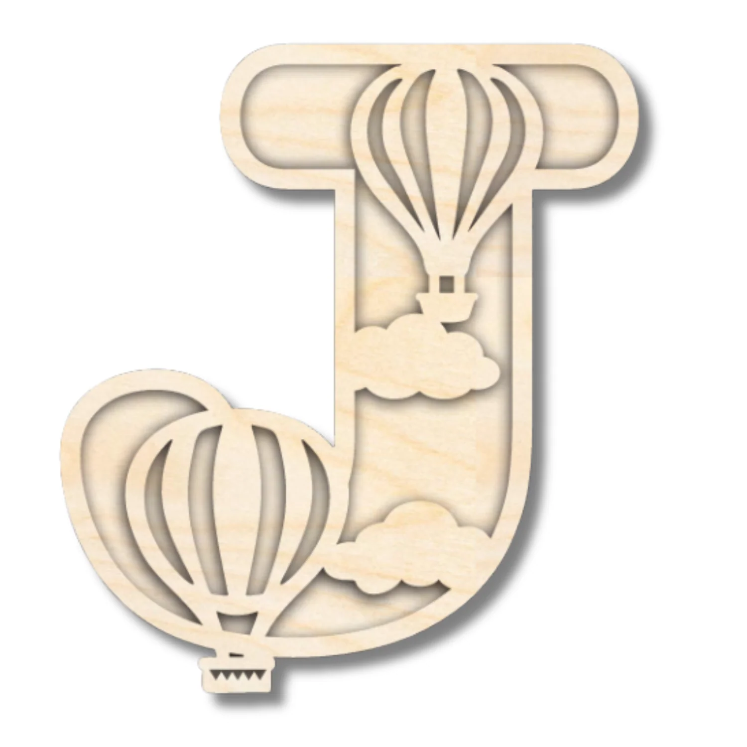 Unfinished Wood Layered Themed Letters | Clouds & Hot Air Balloons | A-Z | 2 Piece | up to 24" - Image 13