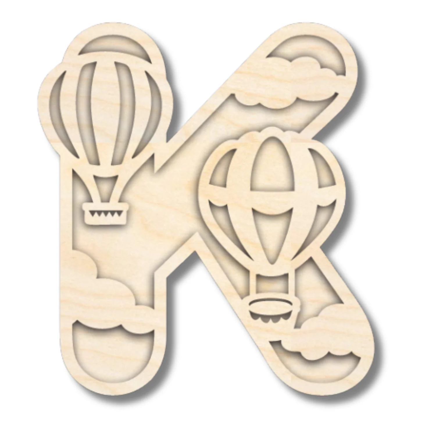 Unfinished Wood Layered Themed Letters | Clouds & Hot Air Balloons | A-Z | 2 Piece | up to 24" - Image 14