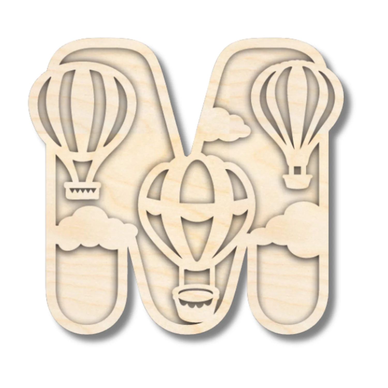 Unfinished Wood Layered Themed Letters | Clouds & Hot Air Balloons | A-Z | 2 Piece | up to 24" - Image 16