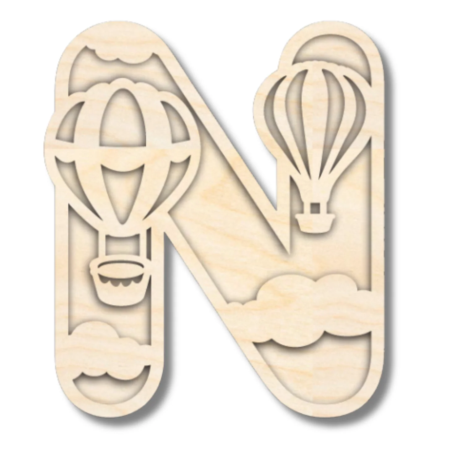 Unfinished Wood Layered Themed Letters | Clouds & Hot Air Balloons | A-Z | 2 Piece | up to 24" - Image 17
