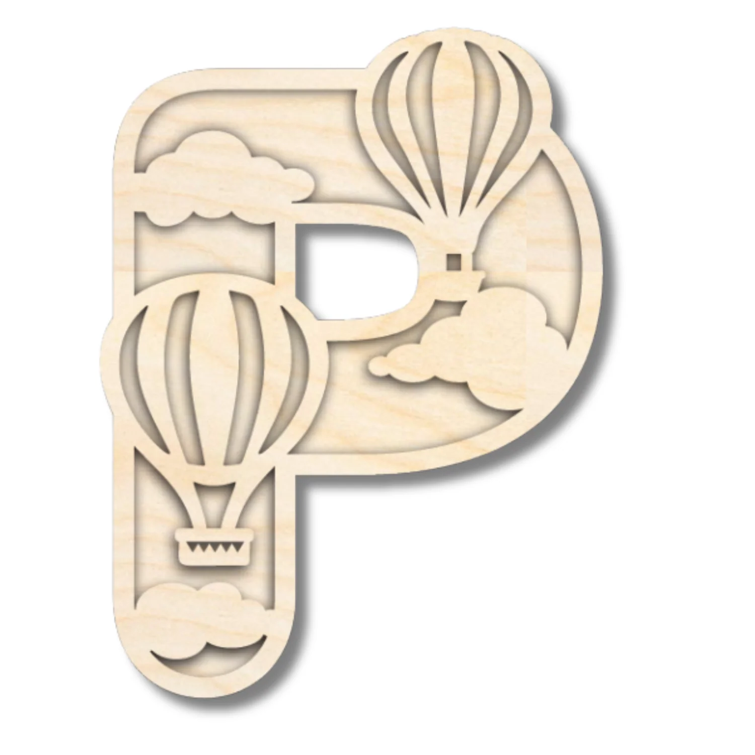 Unfinished Wood Layered Themed Letters | Clouds & Hot Air Balloons | A-Z | 2 Piece | up to 24" - Image 19