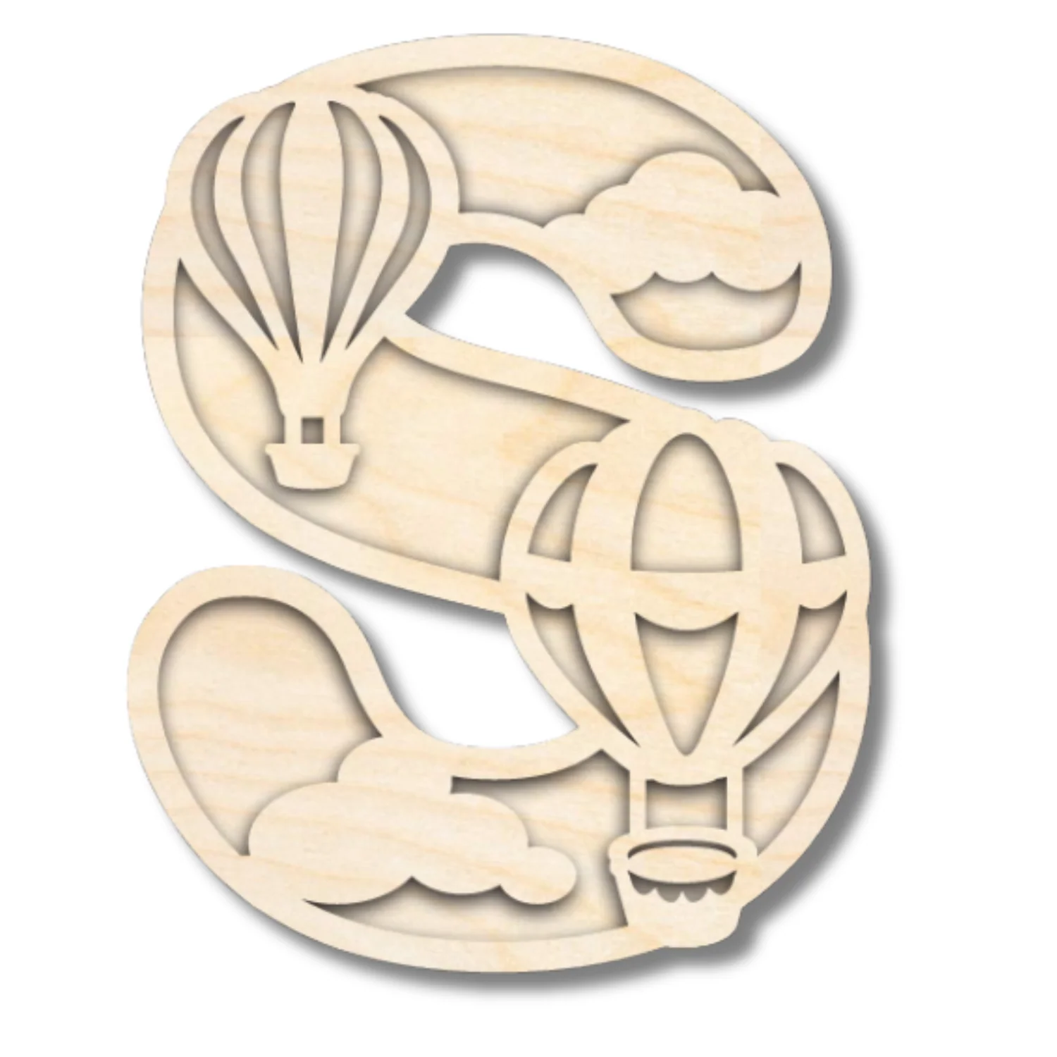 Unfinished Wood Layered Themed Letters | Clouds & Hot Air Balloons | A-Z | 2 Piece | up to 24" - Image 22