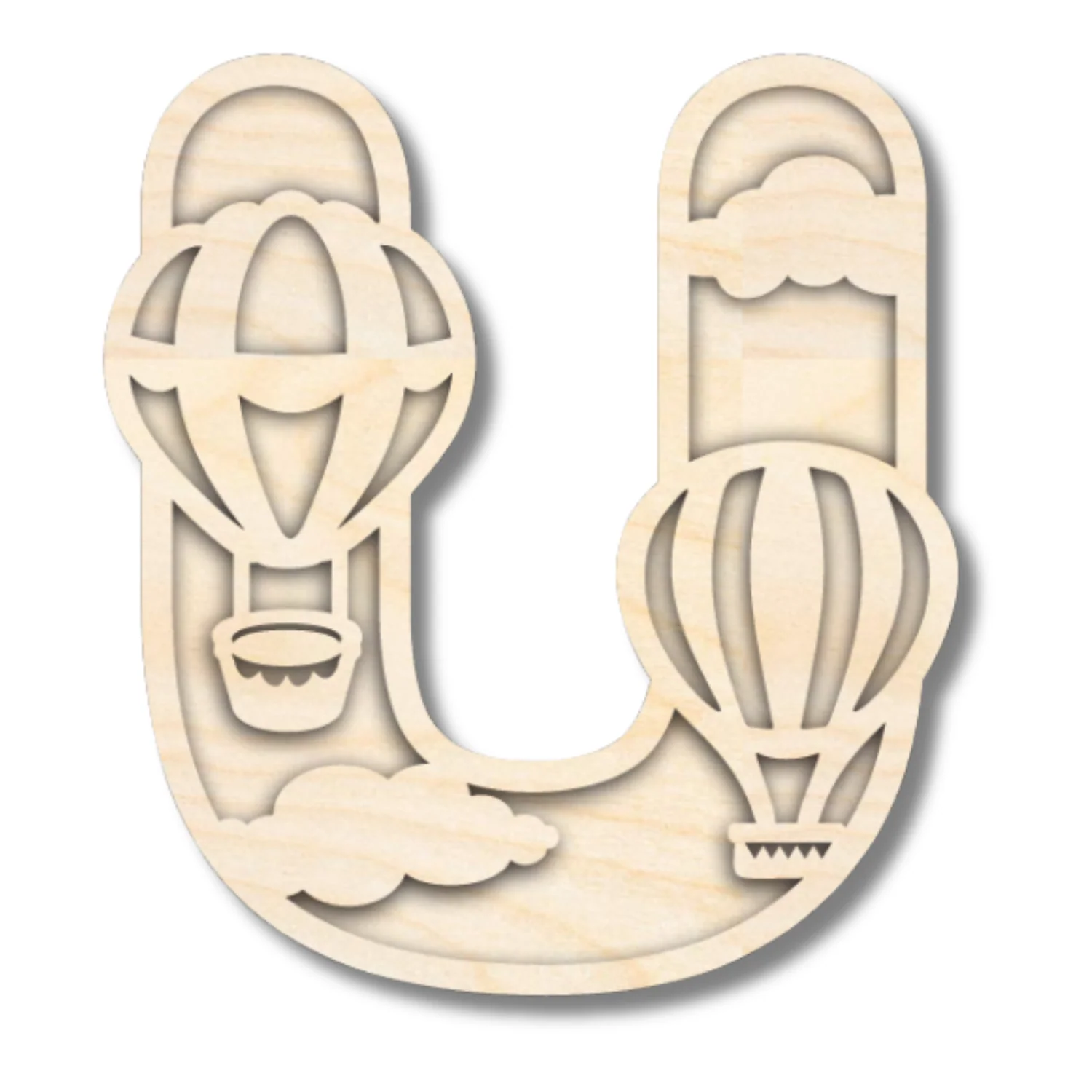 Unfinished Wood Layered Themed Letters | Clouds & Hot Air Balloons | A-Z | 2 Piece | up to 24" - Image 24