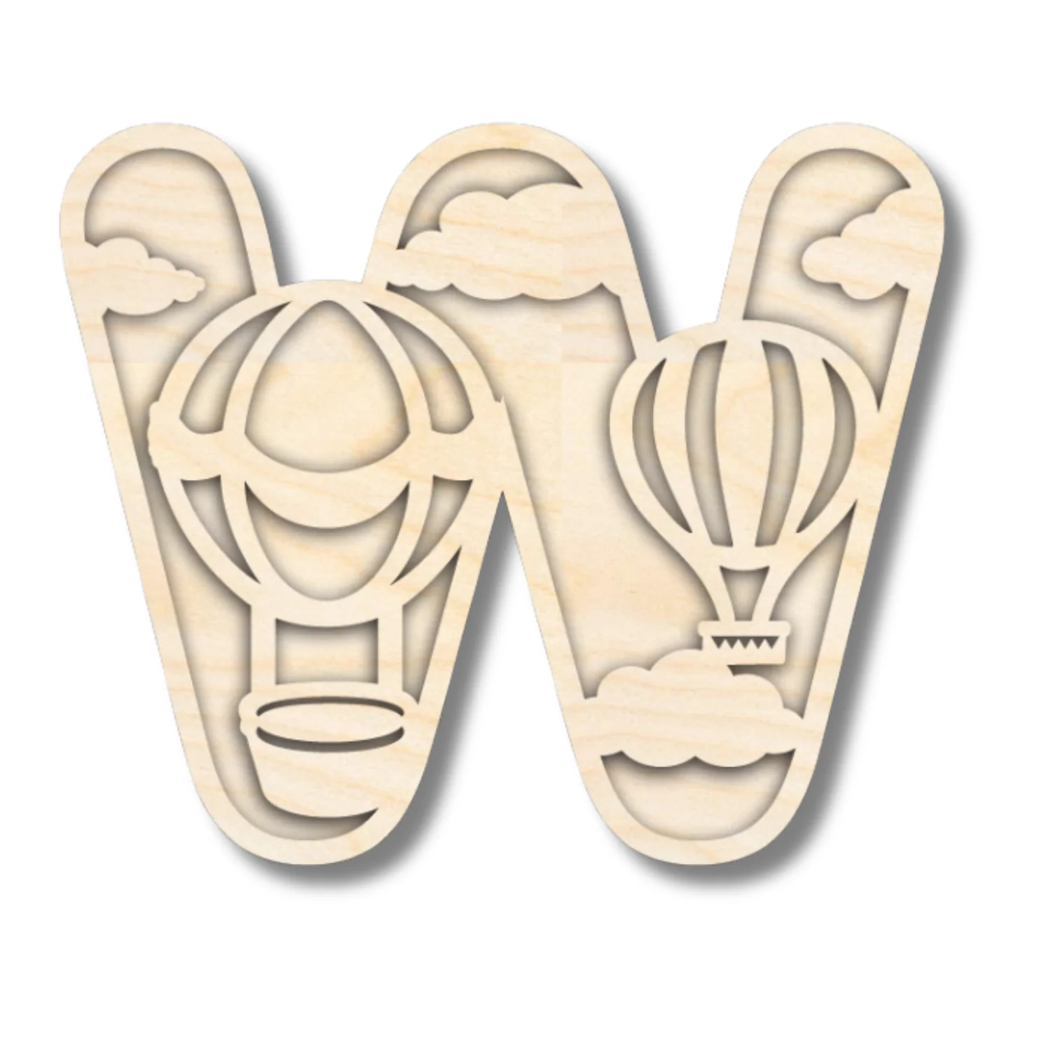 Unfinished Wood Layered Themed Letters | Clouds & Hot Air Balloons | A-Z | 2 Piece | up to 24" - Image 26