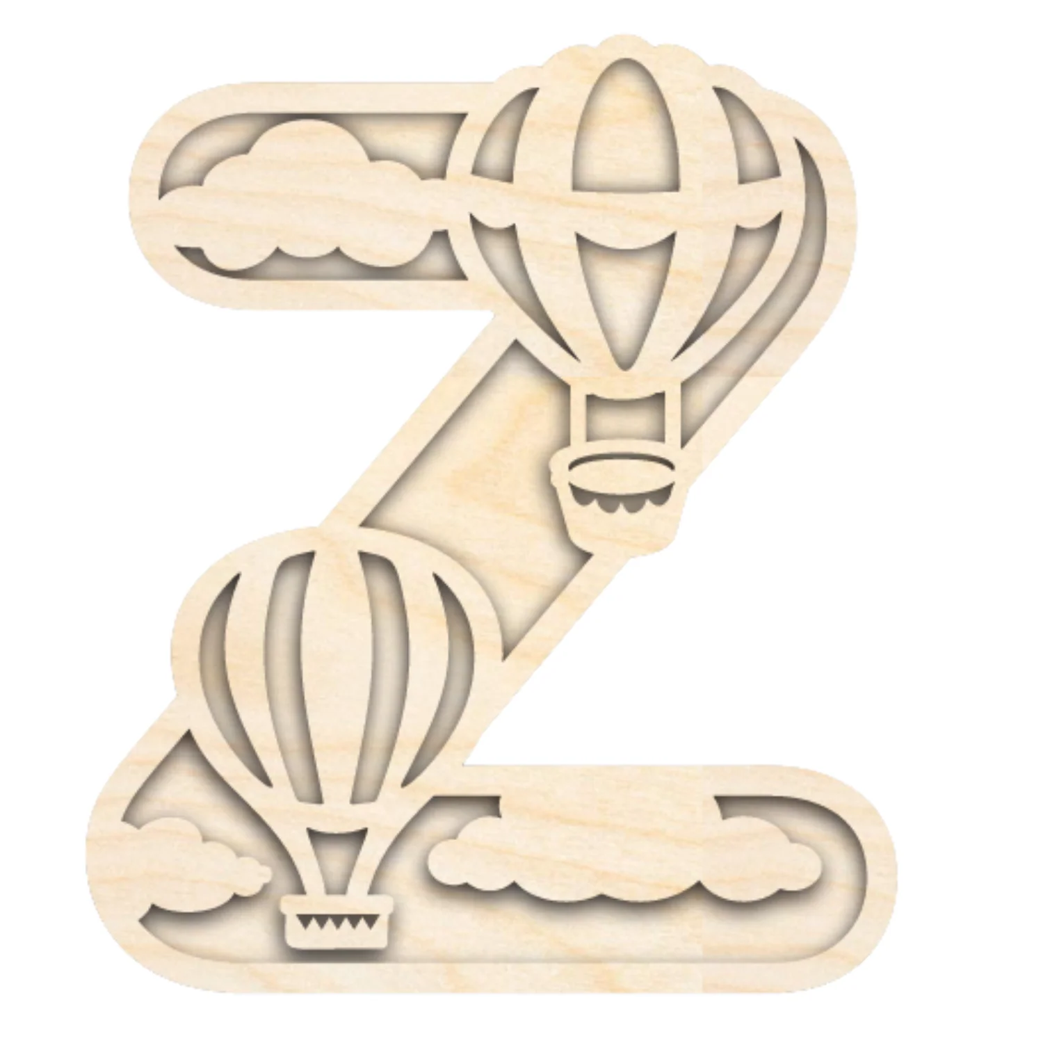 Unfinished Wood Layered Themed Letters | Clouds & Hot Air Balloons | A-Z | 2 Piece | up to 24" - Image 29