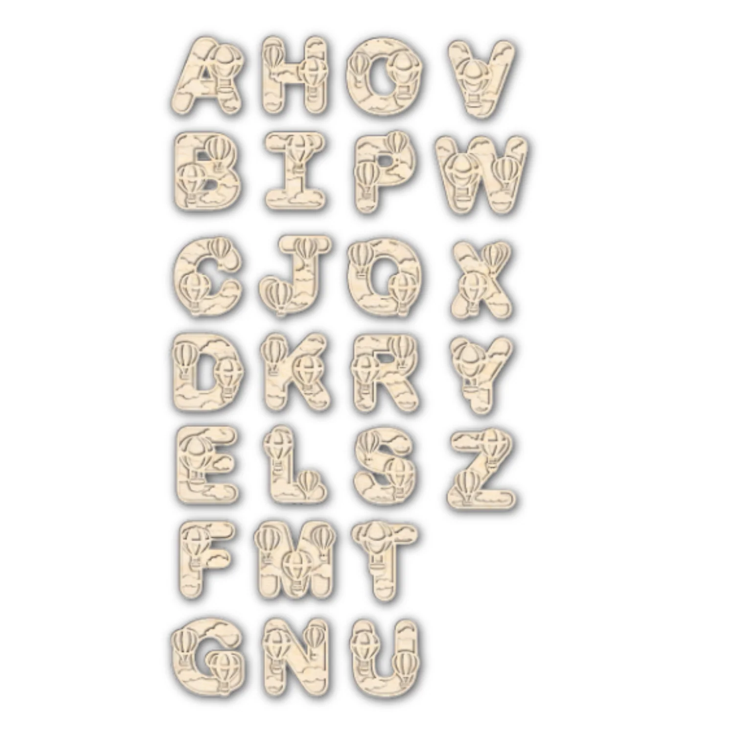 Unfinished Wood Layered Themed Letters | Clouds & Hot Air Balloons | A-Z | 2 Piece | up to 24" - Image 3