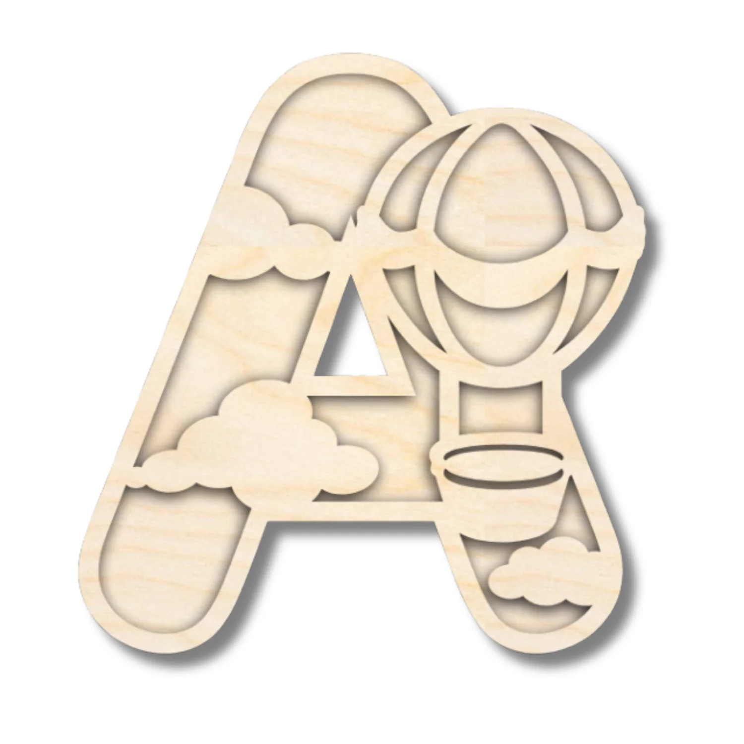 Unfinished Wood Layered Themed Letters | Clouds & Hot Air Balloons | A-Z | 2 Piece | up to 24" - Image 4