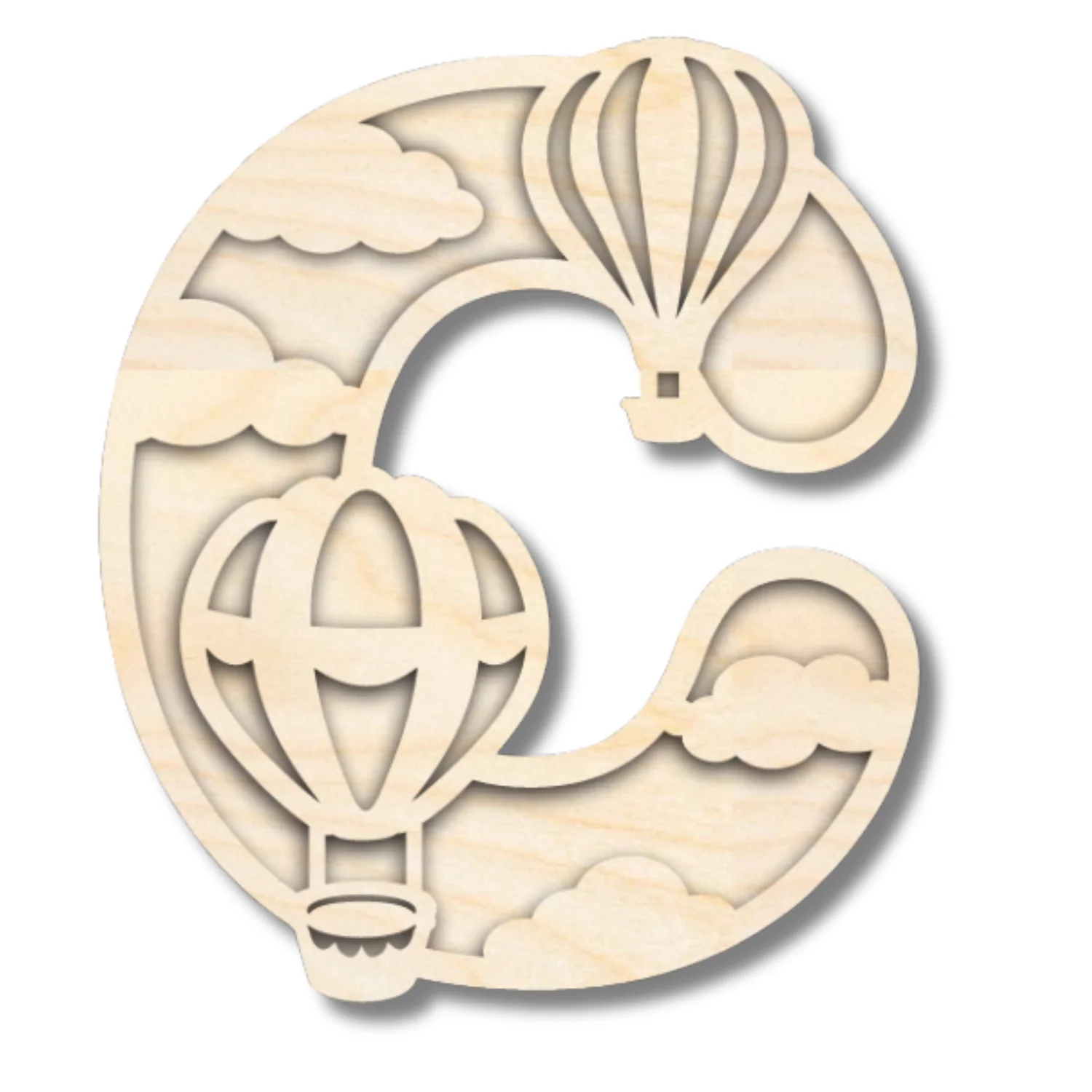 Unfinished Wood Layered Themed Letters | Clouds & Hot Air Balloons | A-Z | 2 Piece | up to 24" - Image 6