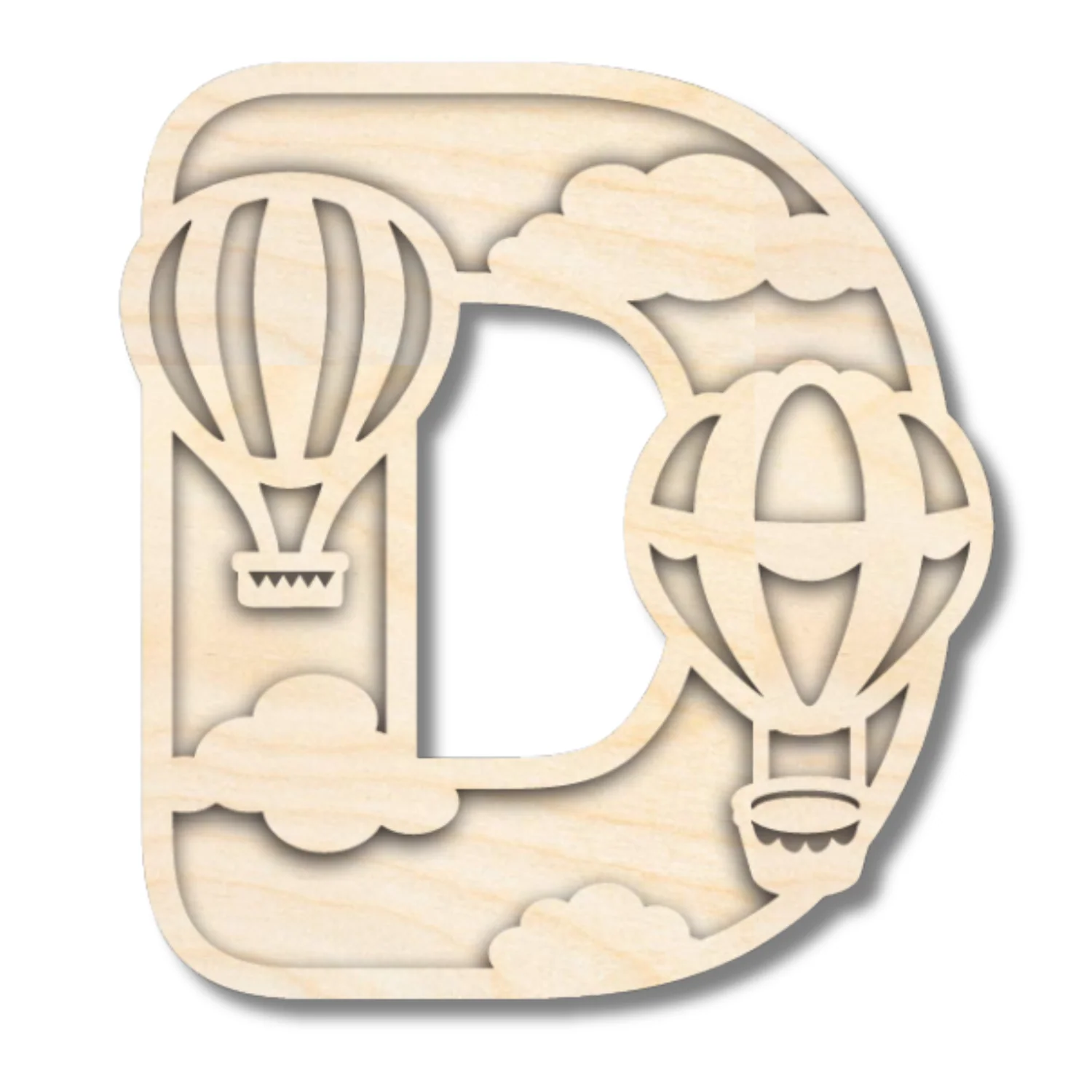 Unfinished Wood Layered Themed Letters | Clouds & Hot Air Balloons | A-Z | 2 Piece | up to 24" - Image 7