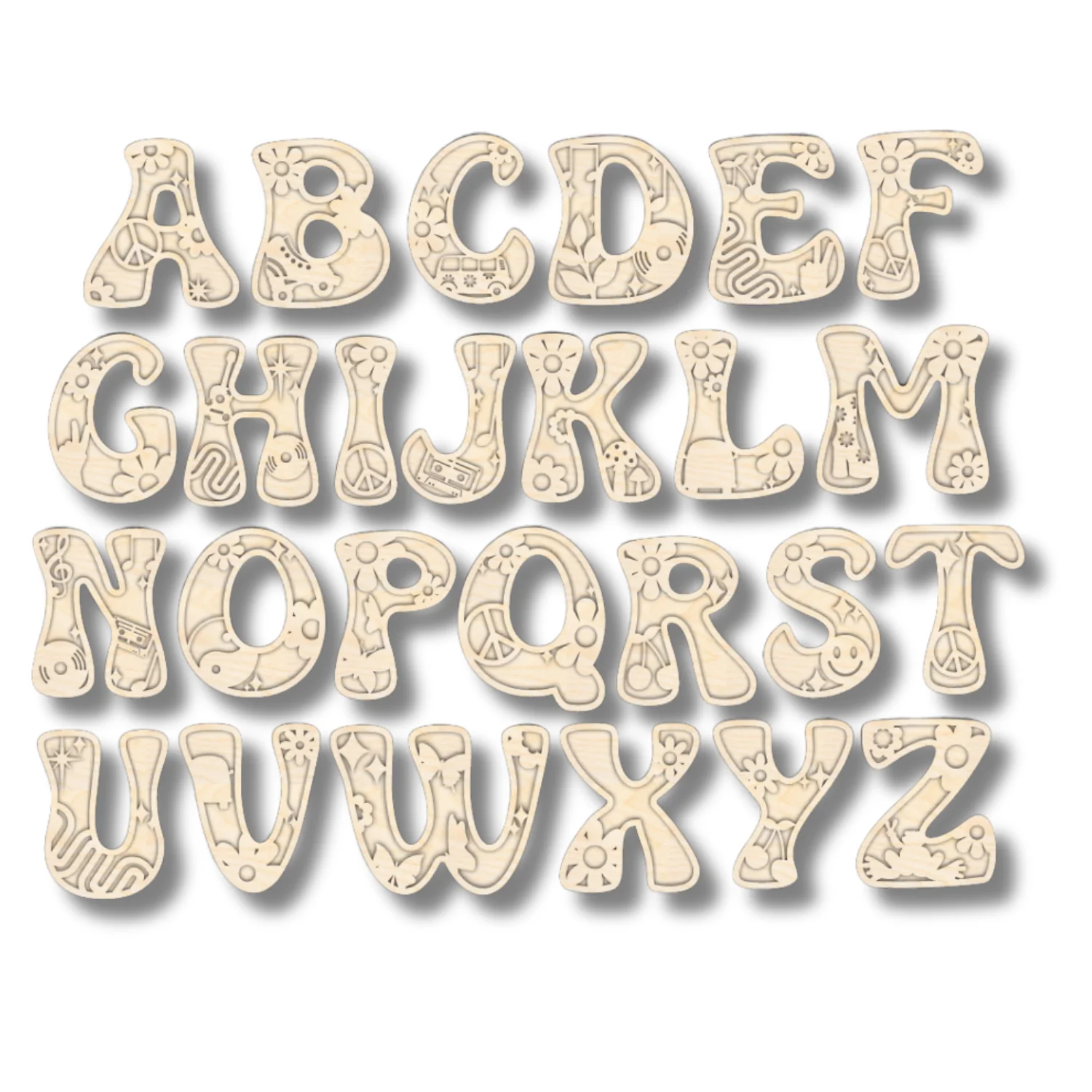 Unfinished Wood Layered Themed Letters | Groovy | A-Z | 2 Piece | up to 24" - Image 3