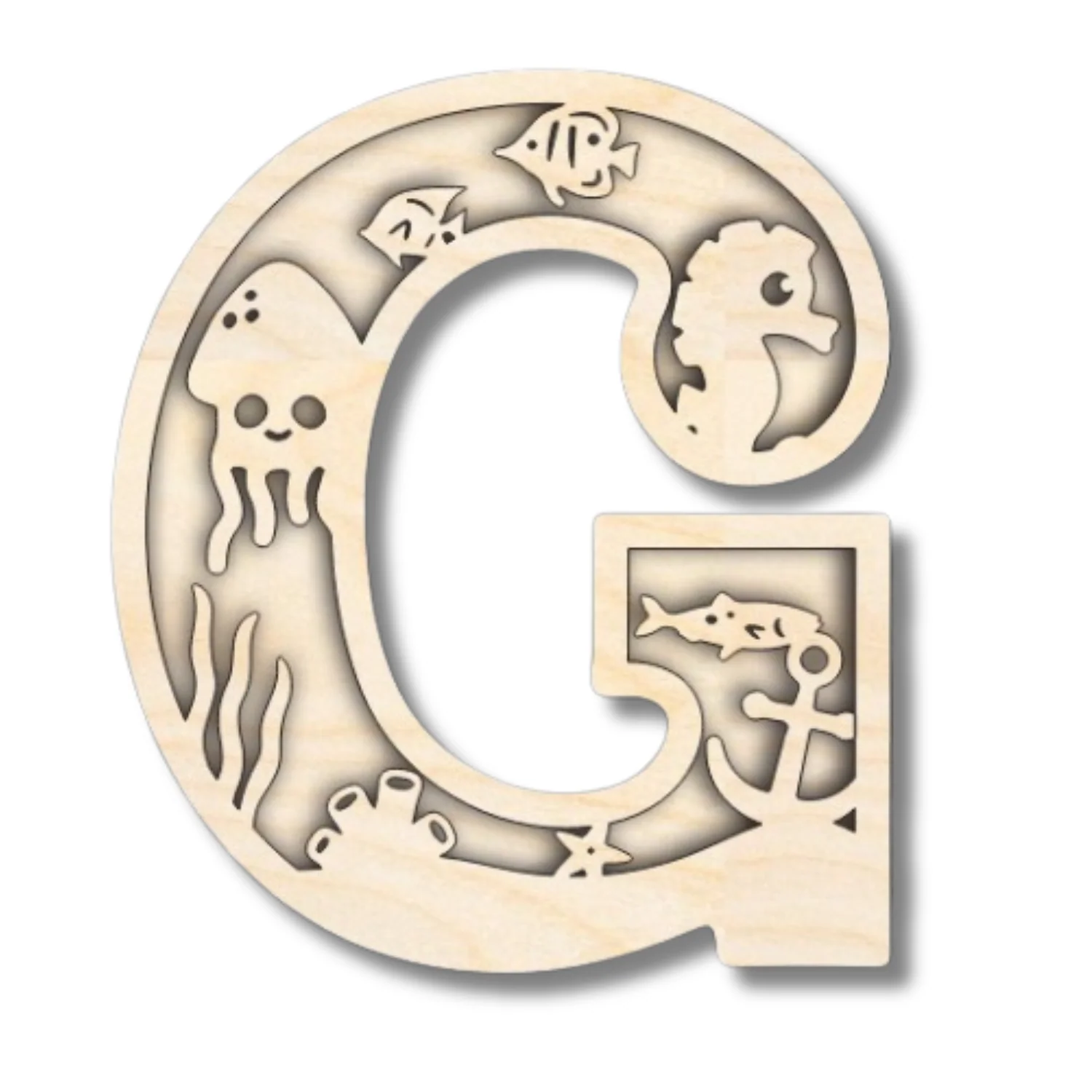 Unfinished Wood Layered Themed Letters | Ocean | A-Z | 2 Piece | up to 24" - Image 10