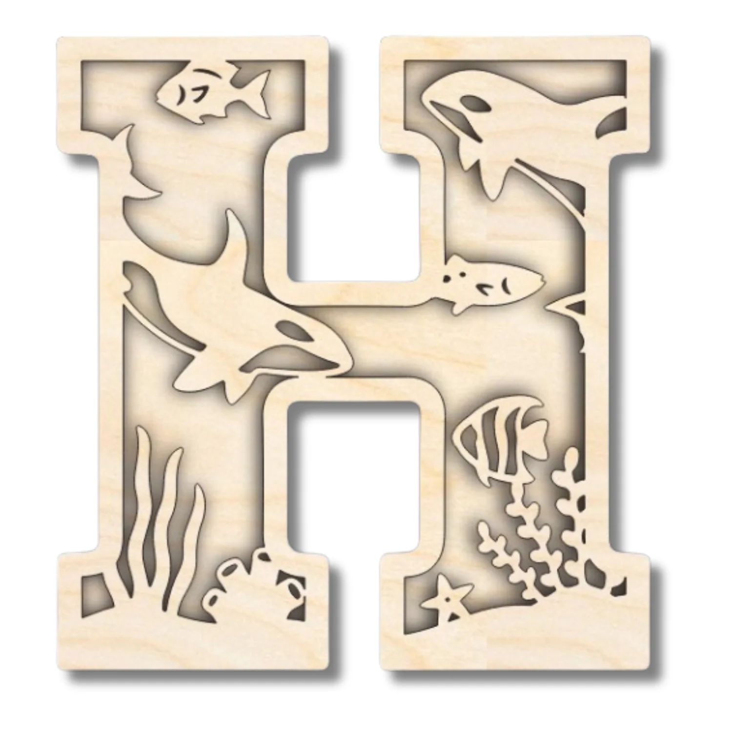 Unfinished Wood Layered Themed Letters | Ocean | A-Z | 2 Piece | up to 24" - Image 11