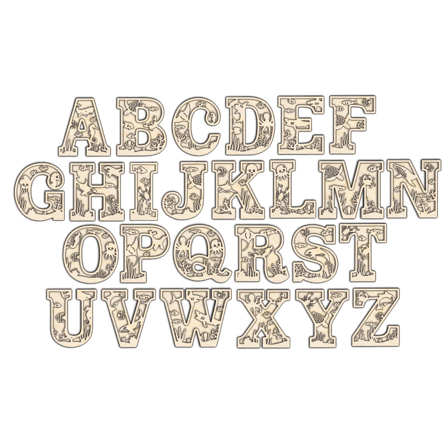 Unfinished Wood Layered Themed Letters | Ocean | A-Z | 2 Piece | up to 24" - Image 3