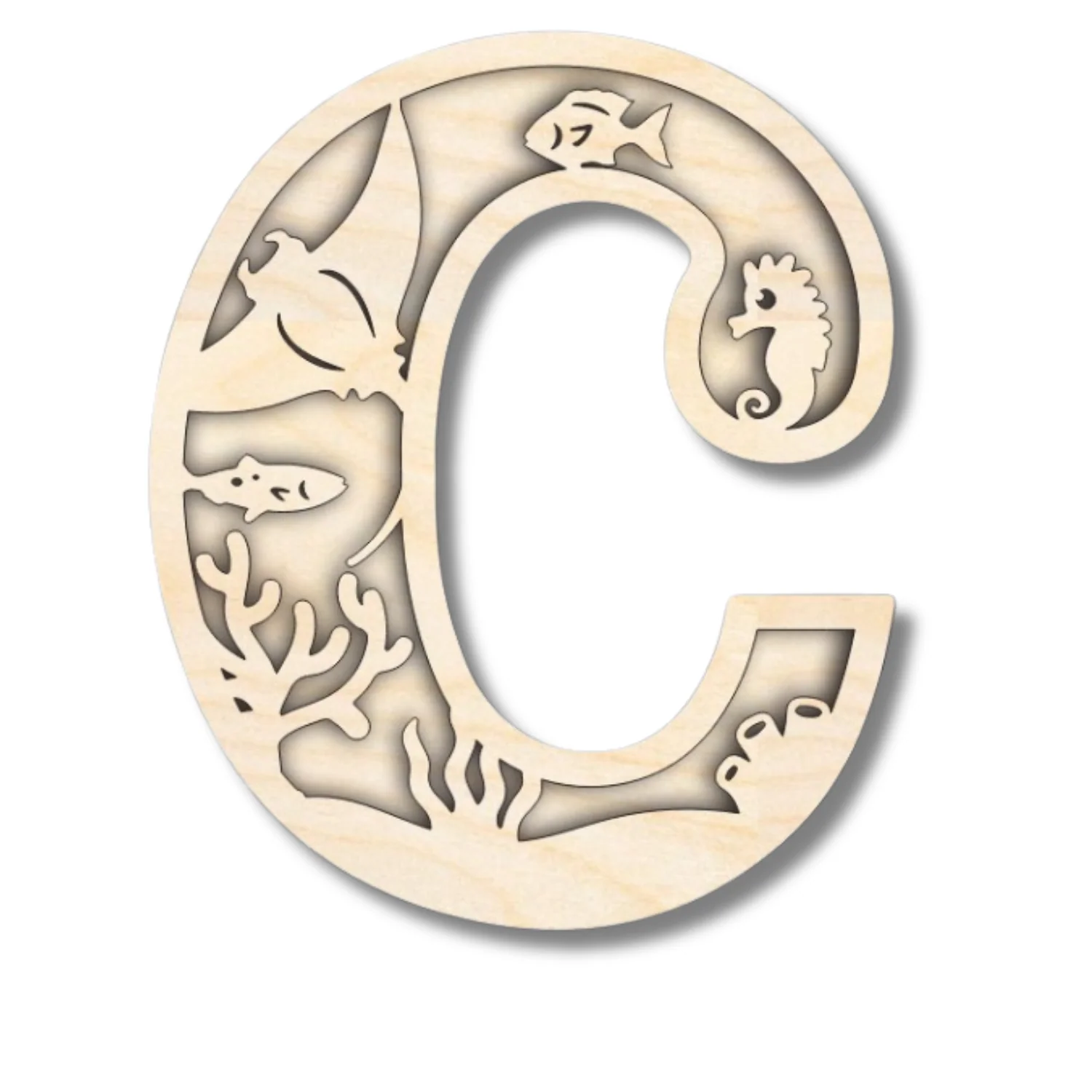 Unfinished Wood Layered Themed Letters | Ocean | A-Z | 2 Piece | up to 24" - Image 6